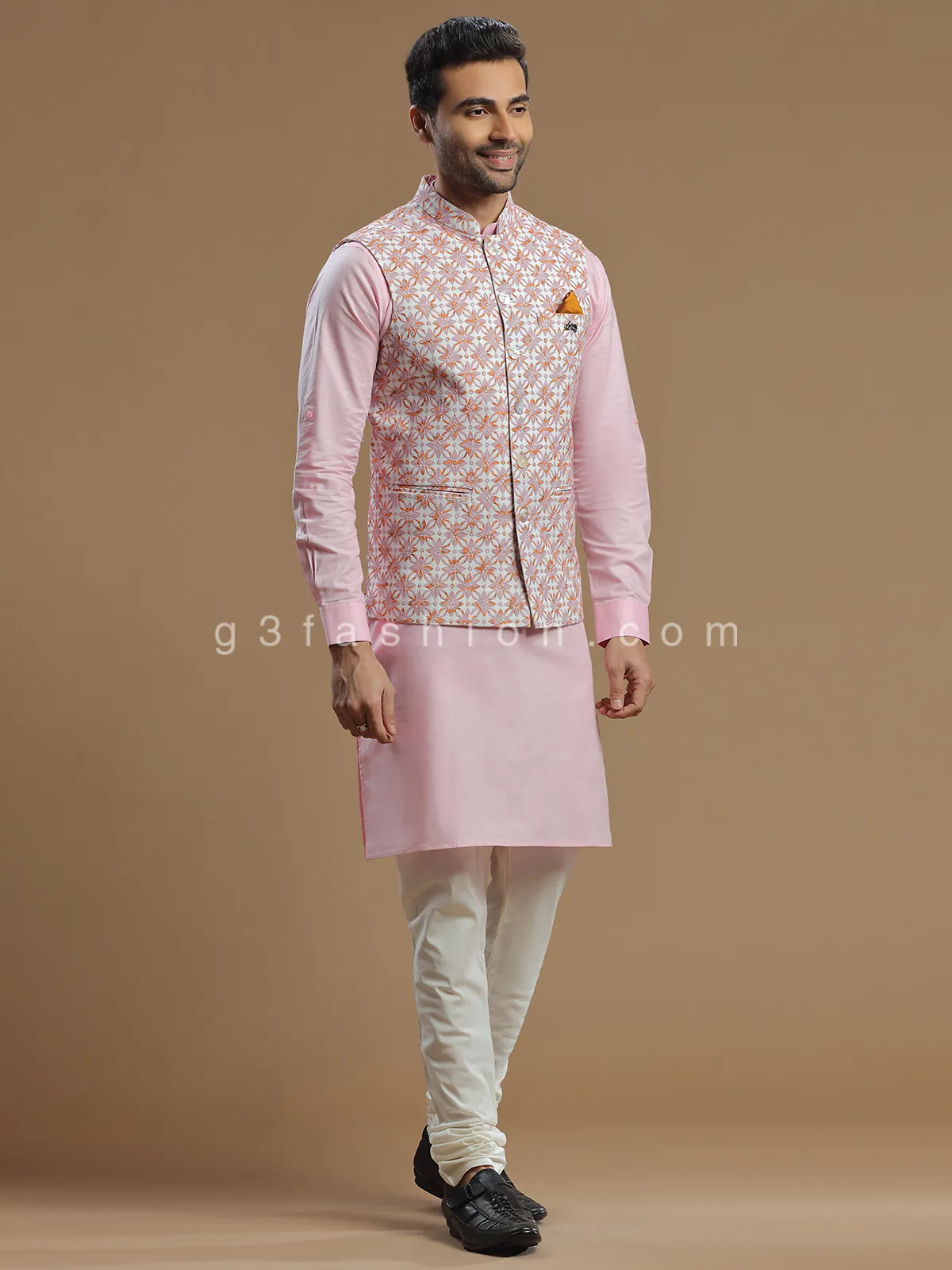 Trendy pink silk waistcoat set for wedding