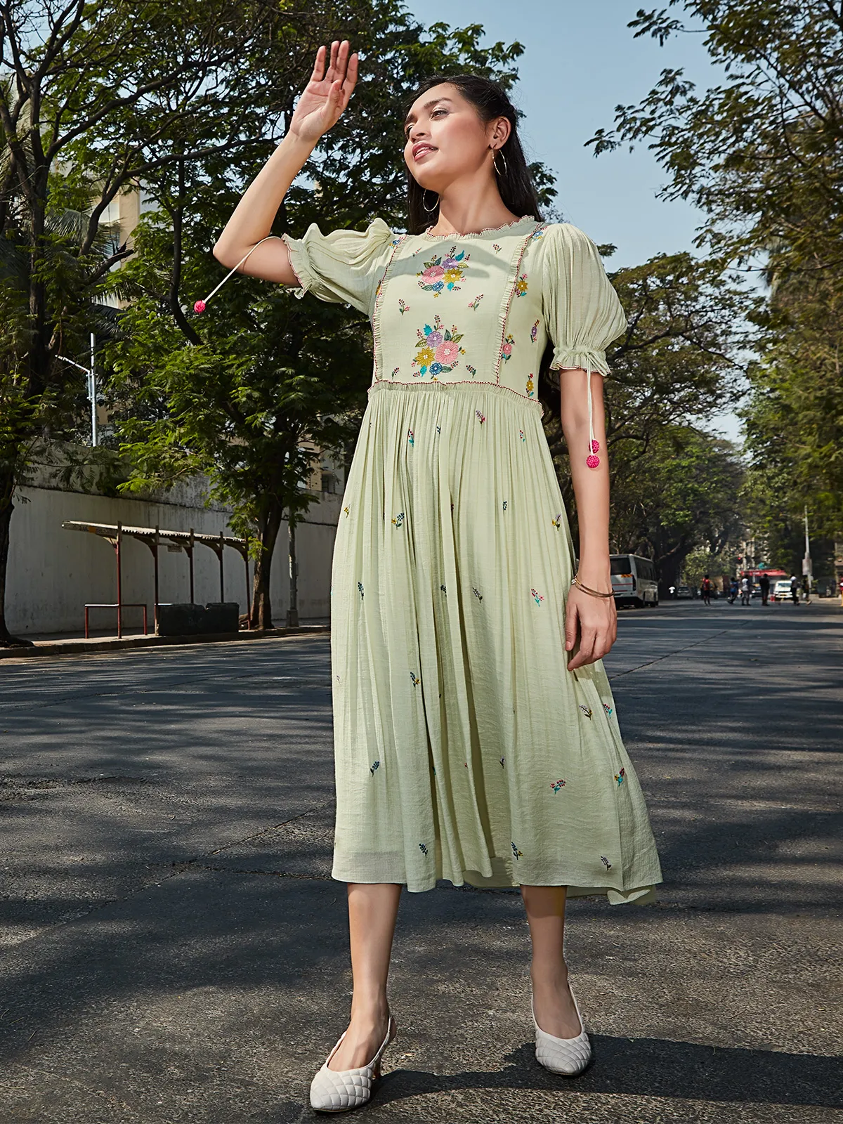 Trendy pista green cotton casual kurti