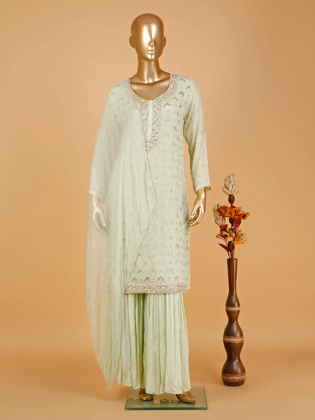 Trendy pista green sharara suit for wedding