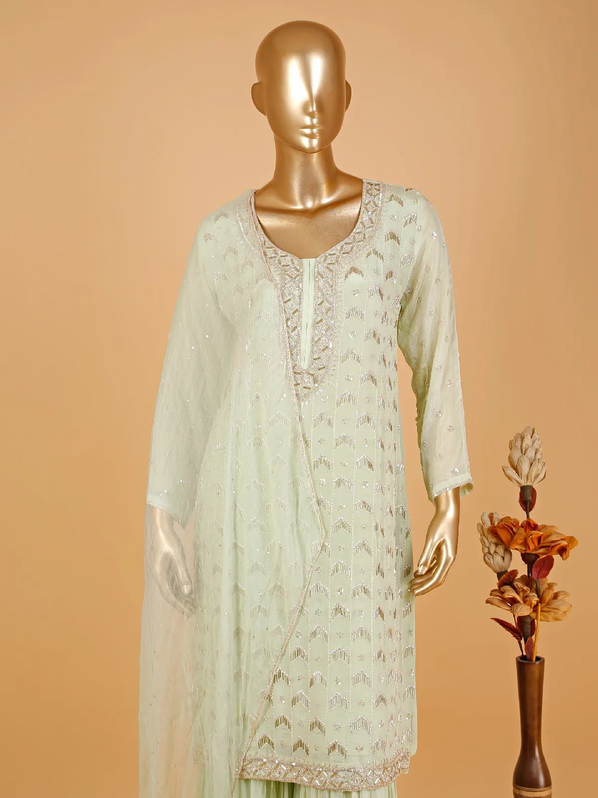 Trendy pista green sharara suit for wedding