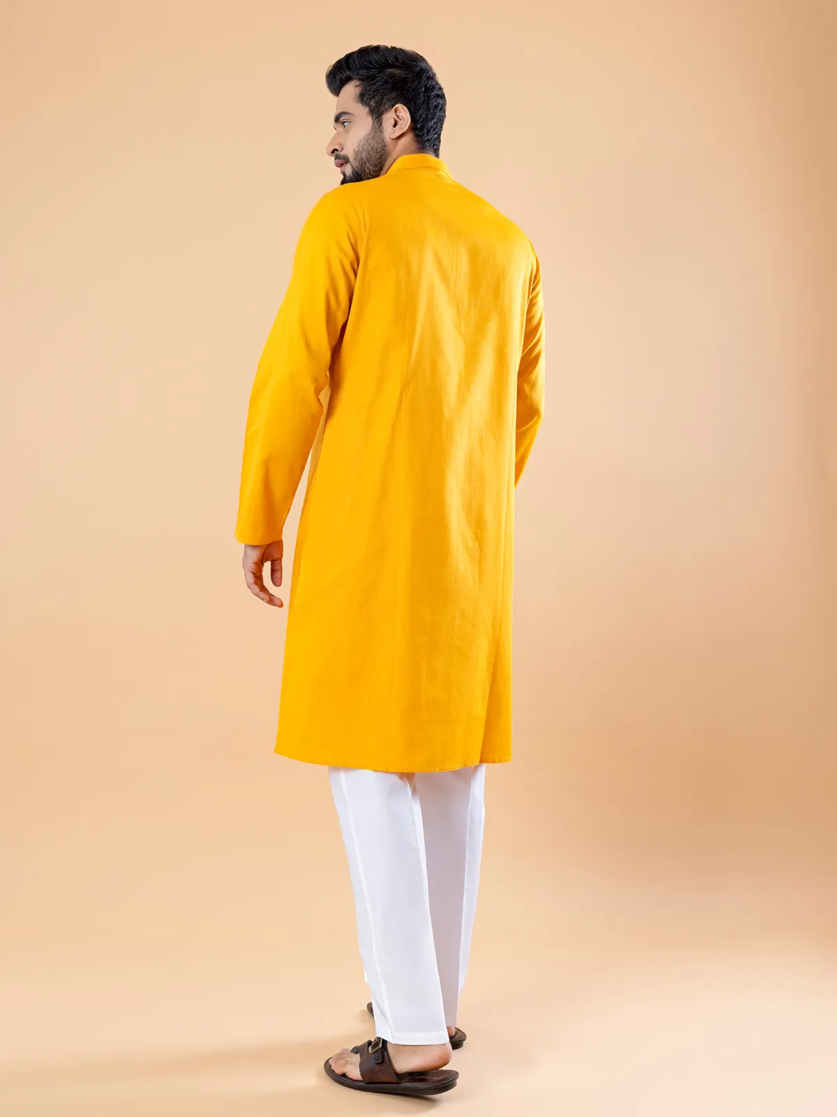 Trendy plain yellow  Men Kurta pajama in cotton