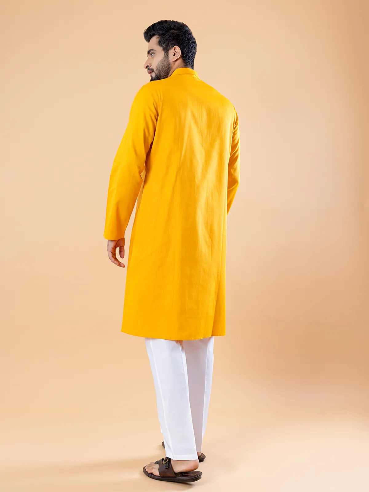 Trendy plain yellow kurta suit in cotton