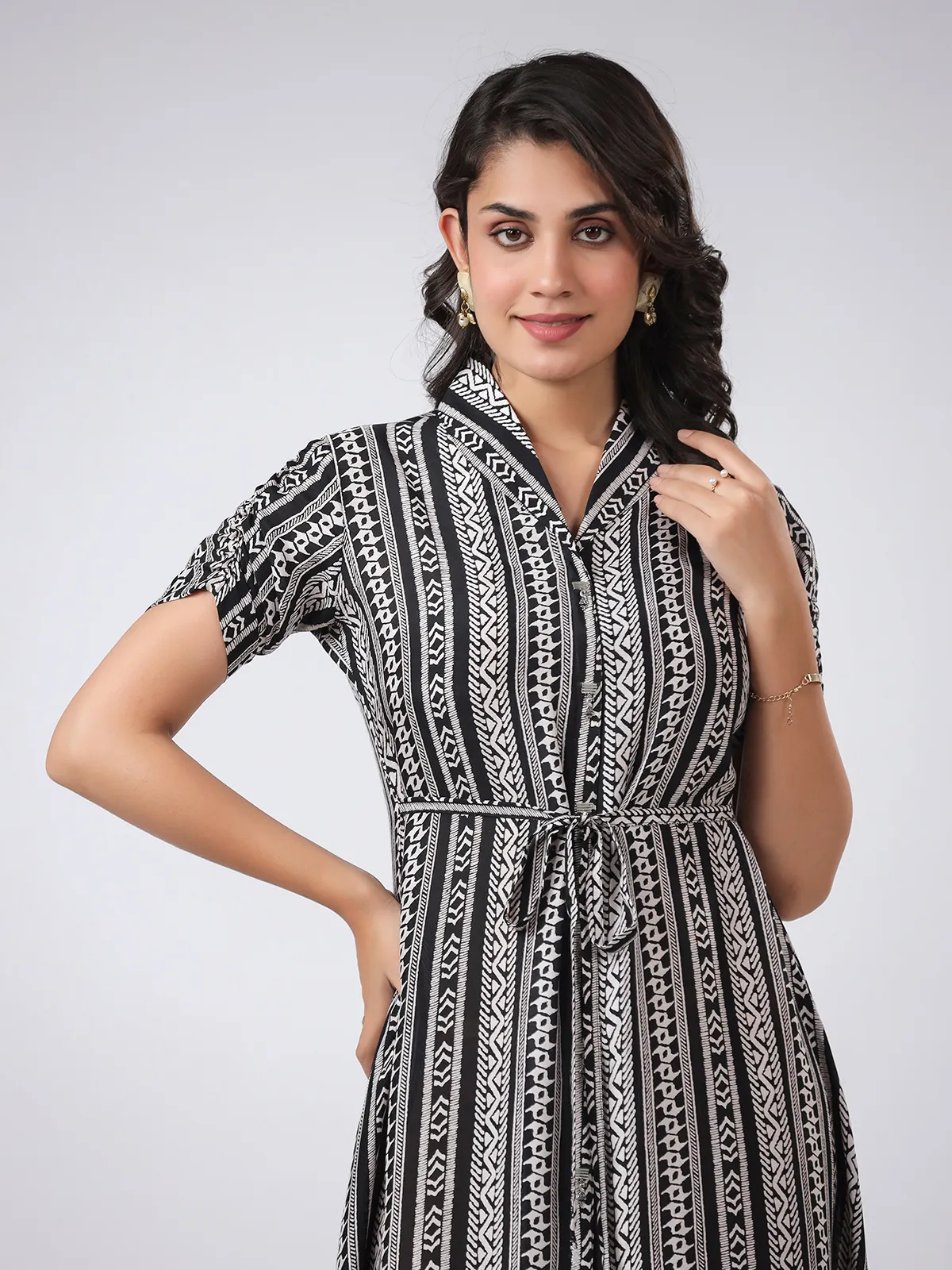 Trendy printed black cotton kurti