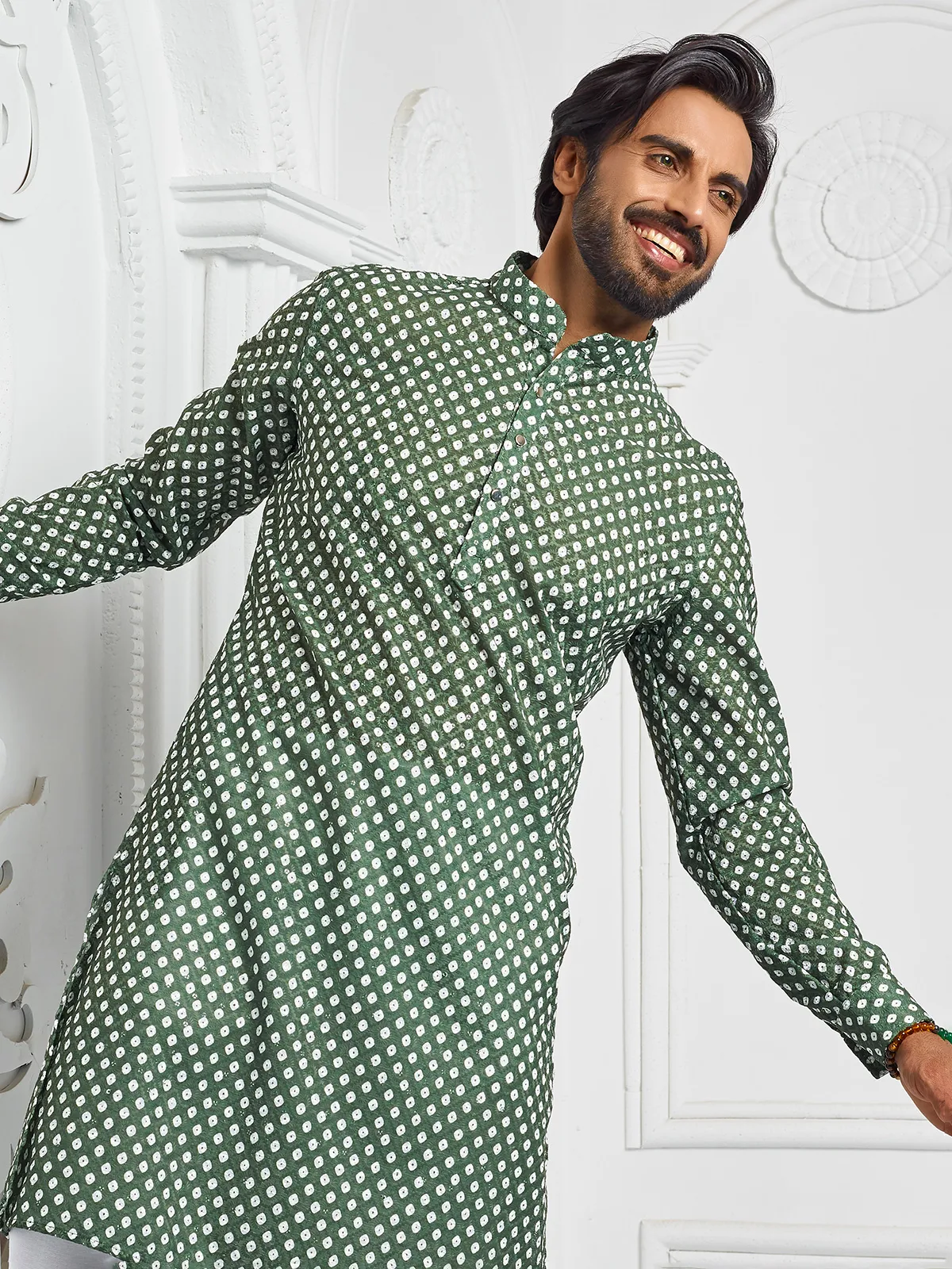 Trendy printed green kurta