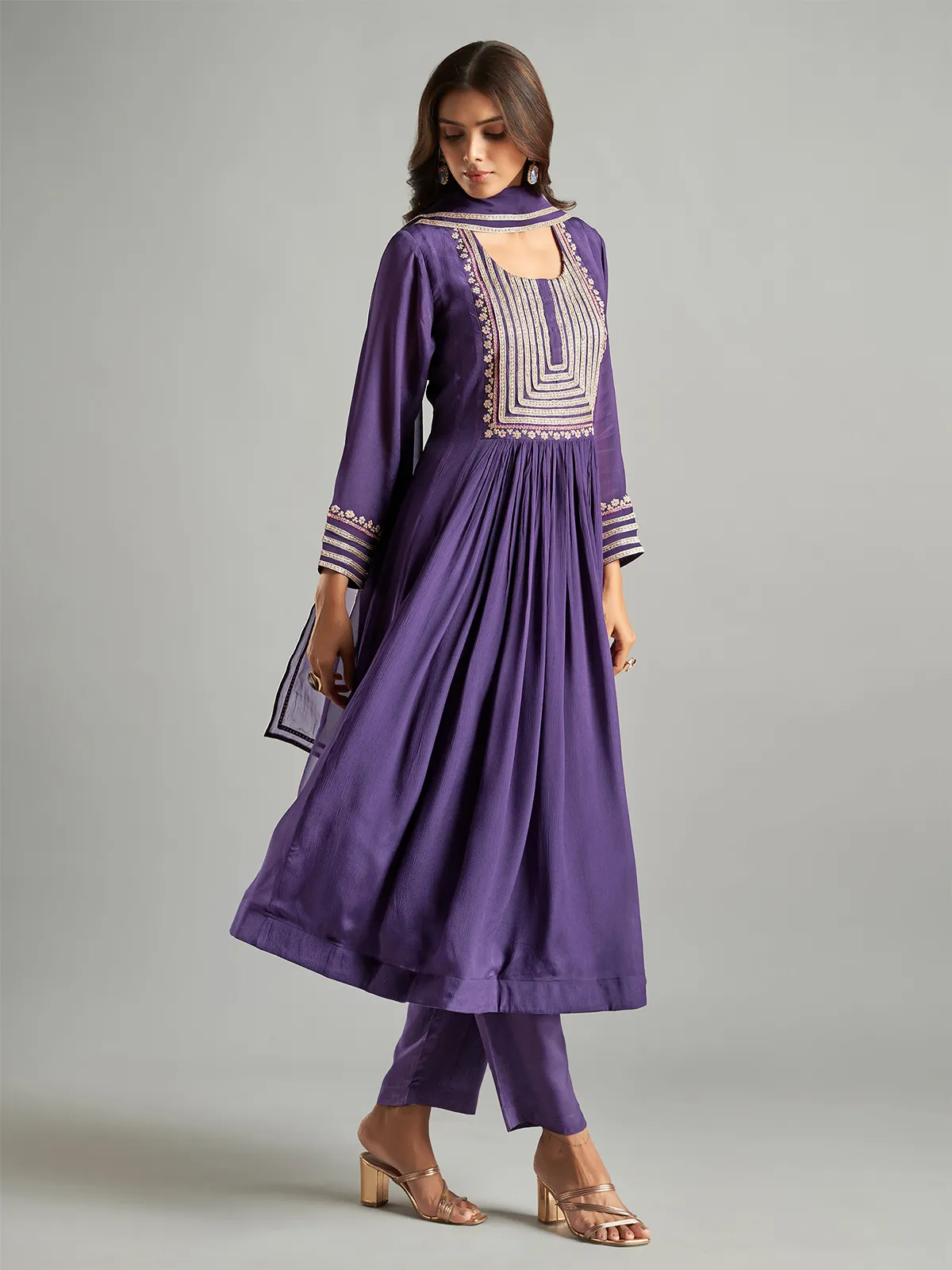 Trendy purple chiffon salwar suit