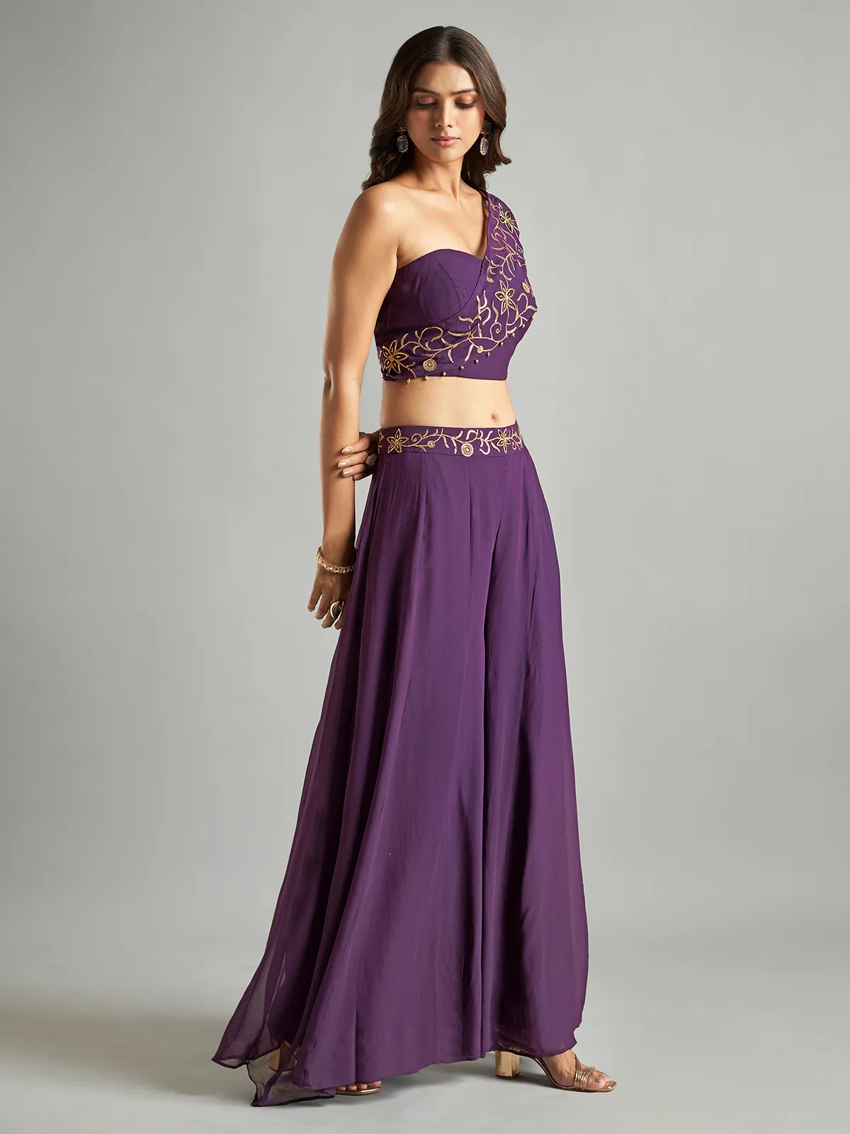 Trendy purple georgette palazzo suit