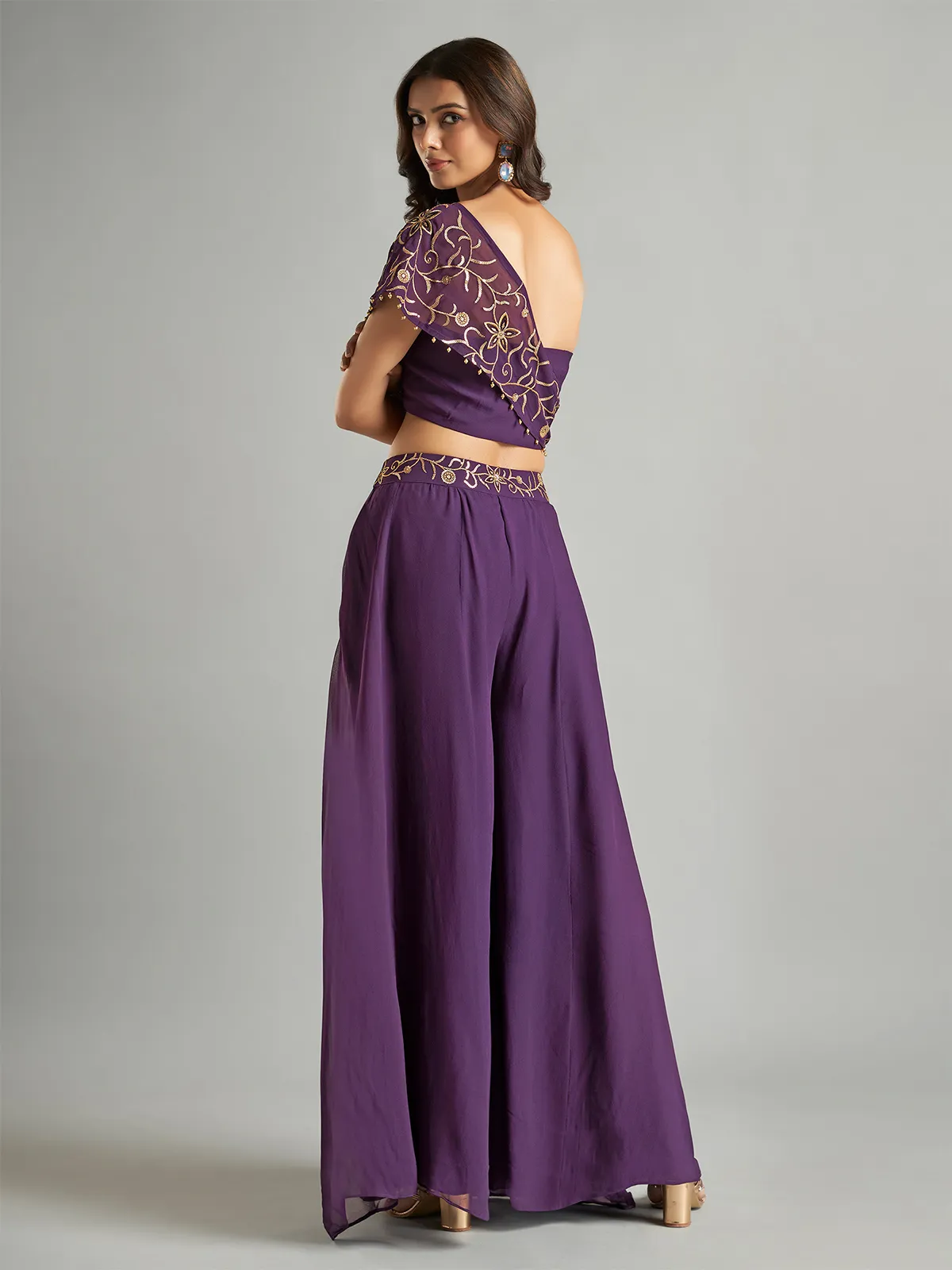 Trendy purple georgette palazzo suit