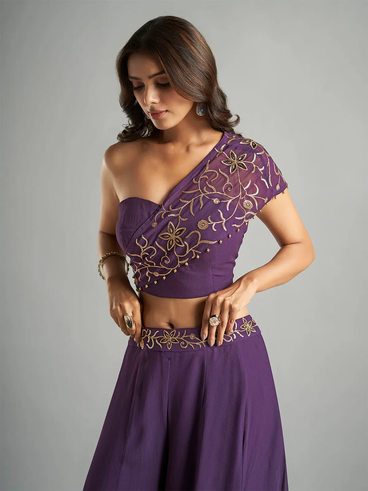 Trendy purple georgette palazzo suit