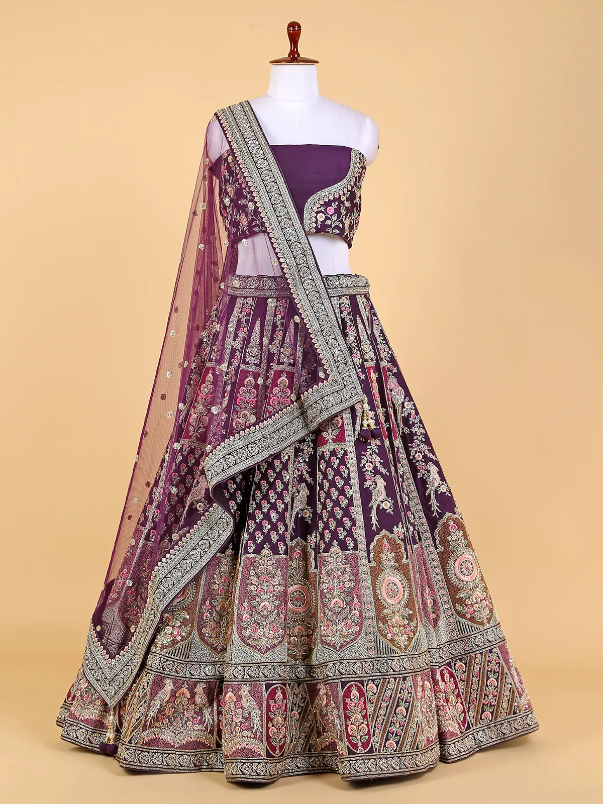 Trendy purple raw silk unstitched lehenga choli