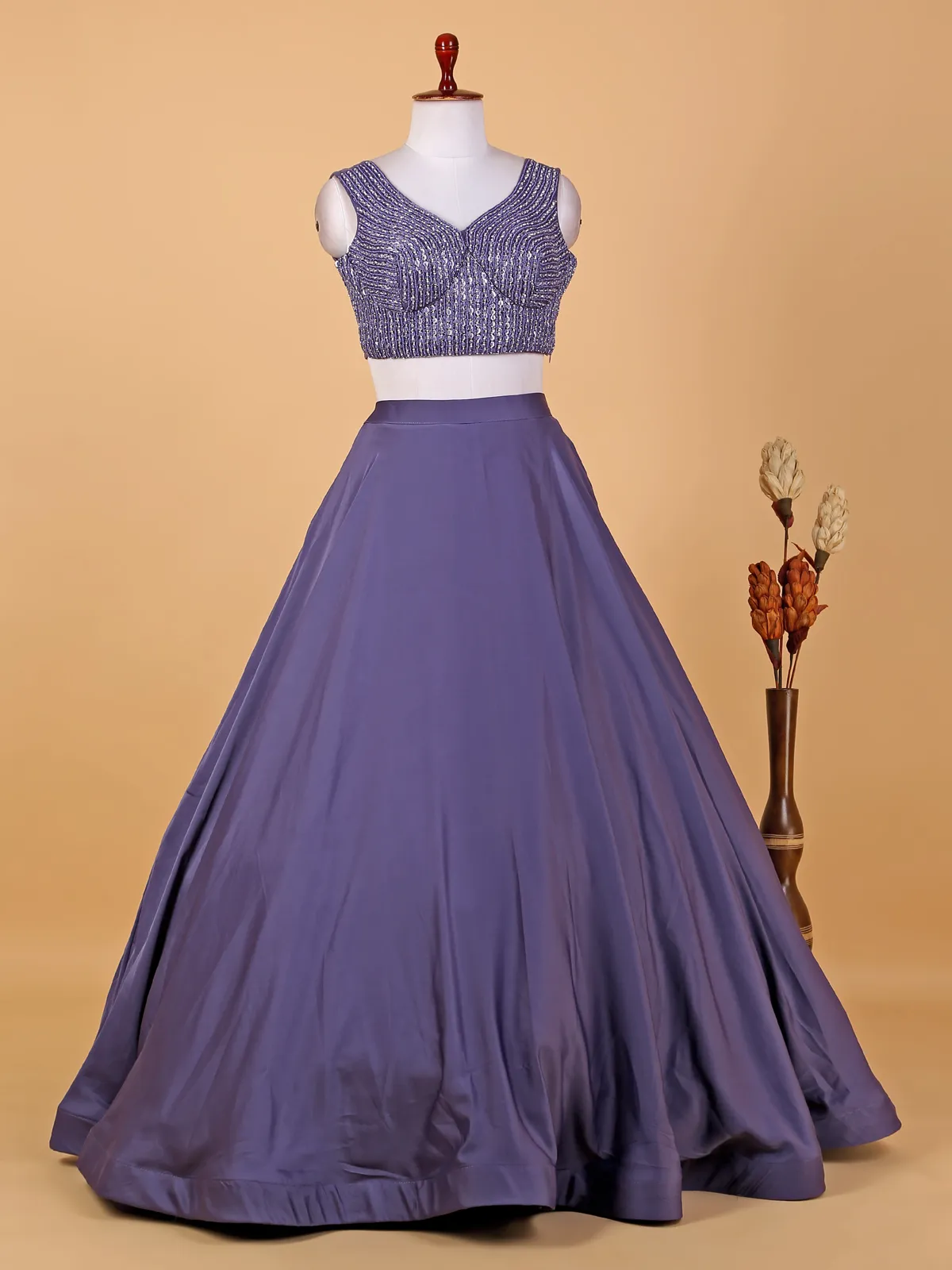 Trendy purple satin lehenga choli