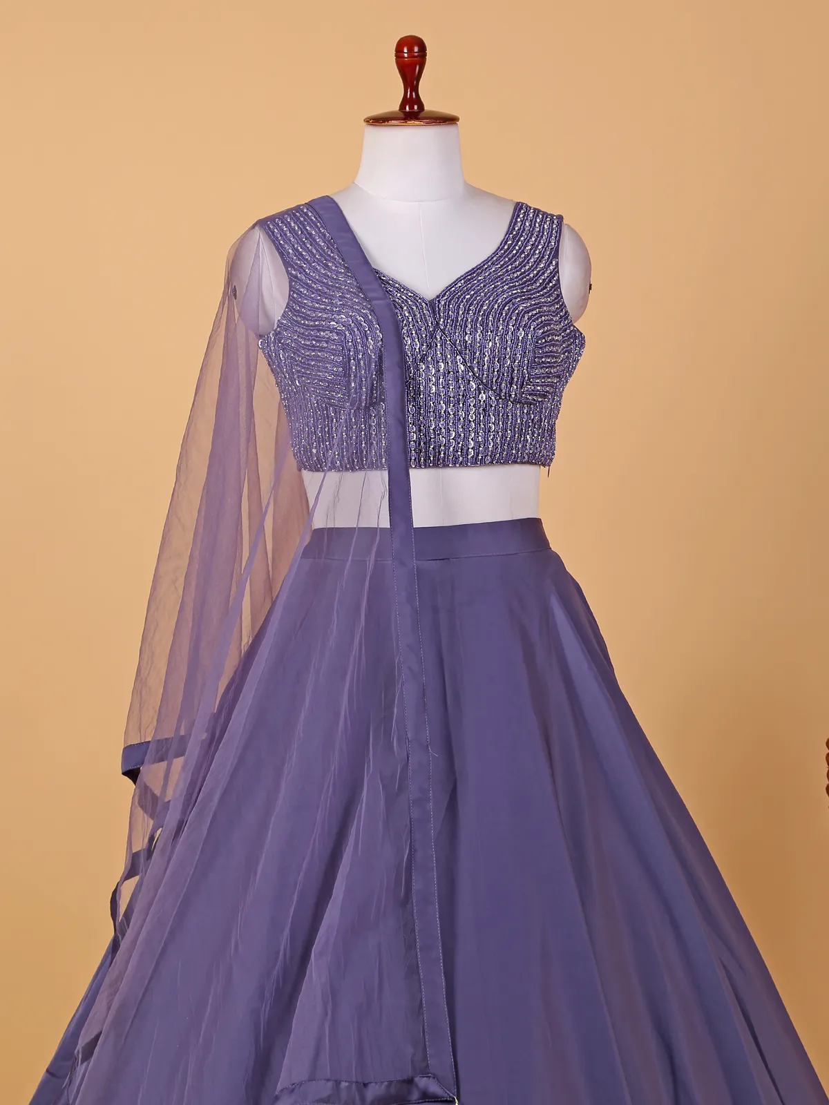 Trendy purple satin lehenga choli