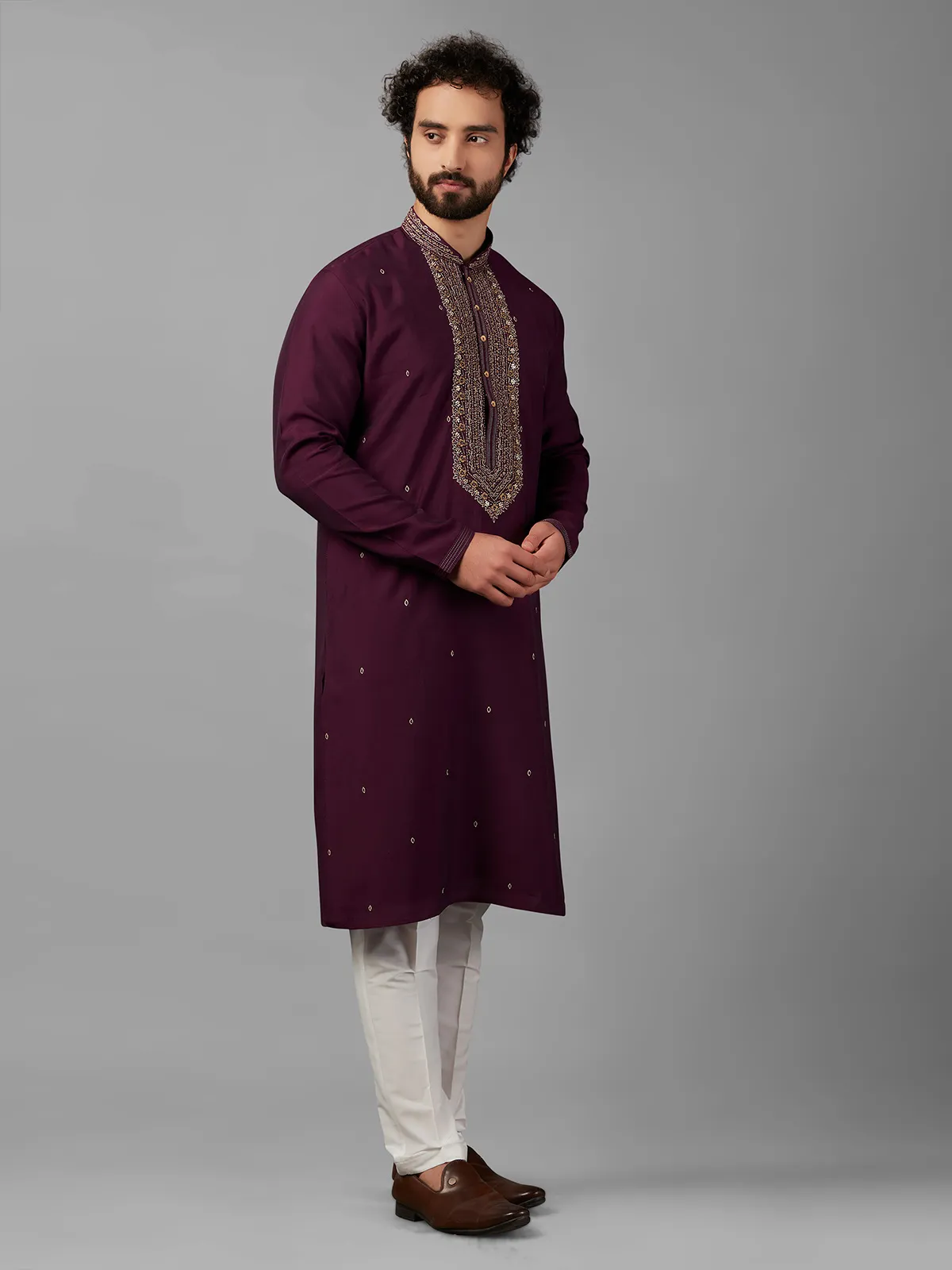 Trendy purple silk  Men Kurta pajama