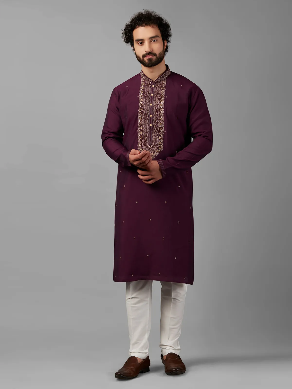 Trendy purple silk  Men Kurta pajama