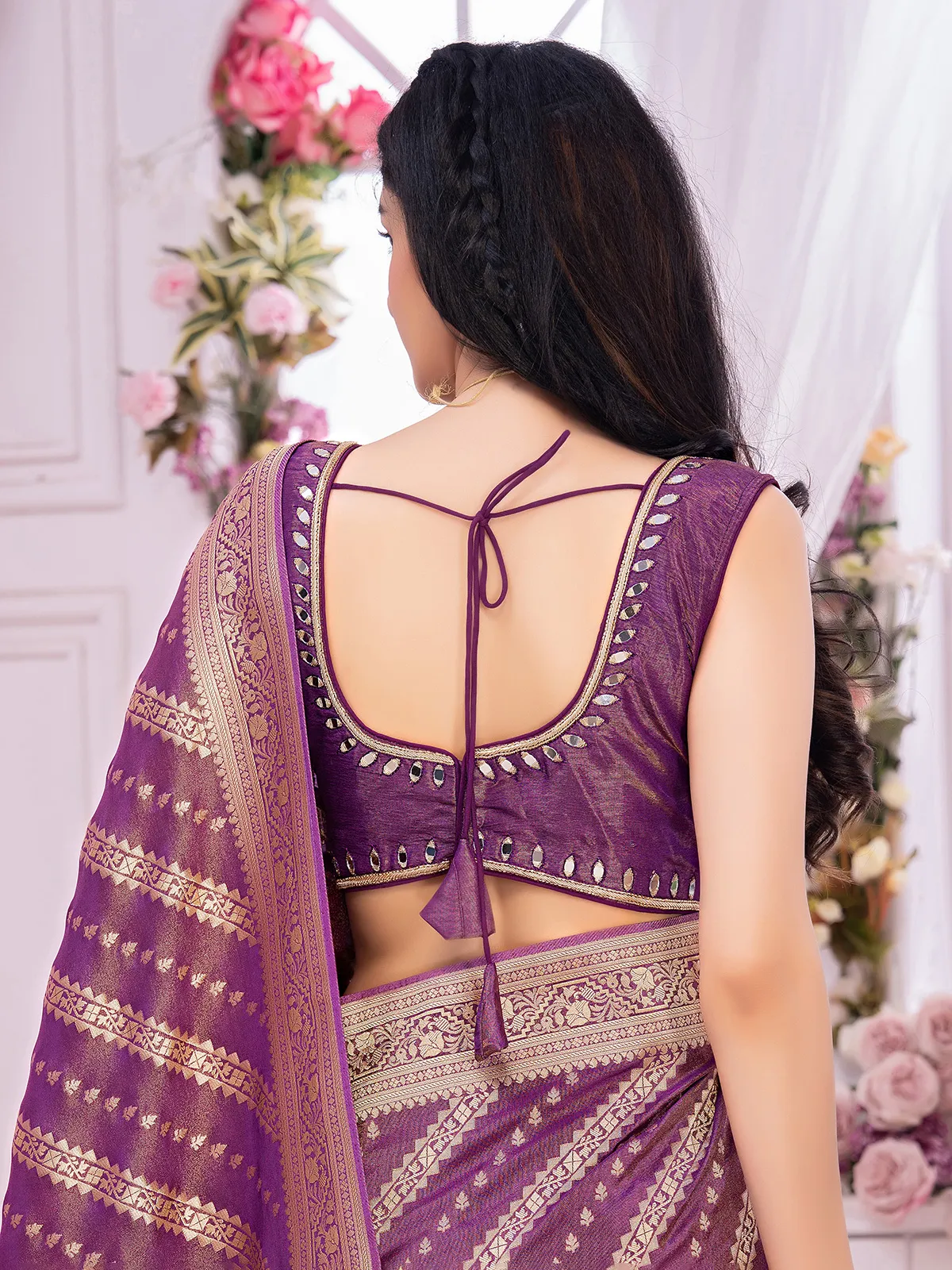 Trendy purple tissue silk saree