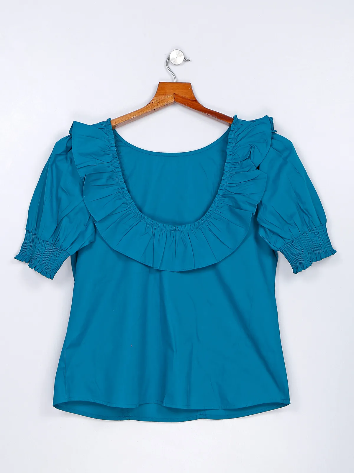 Trendy rama blue cotton top