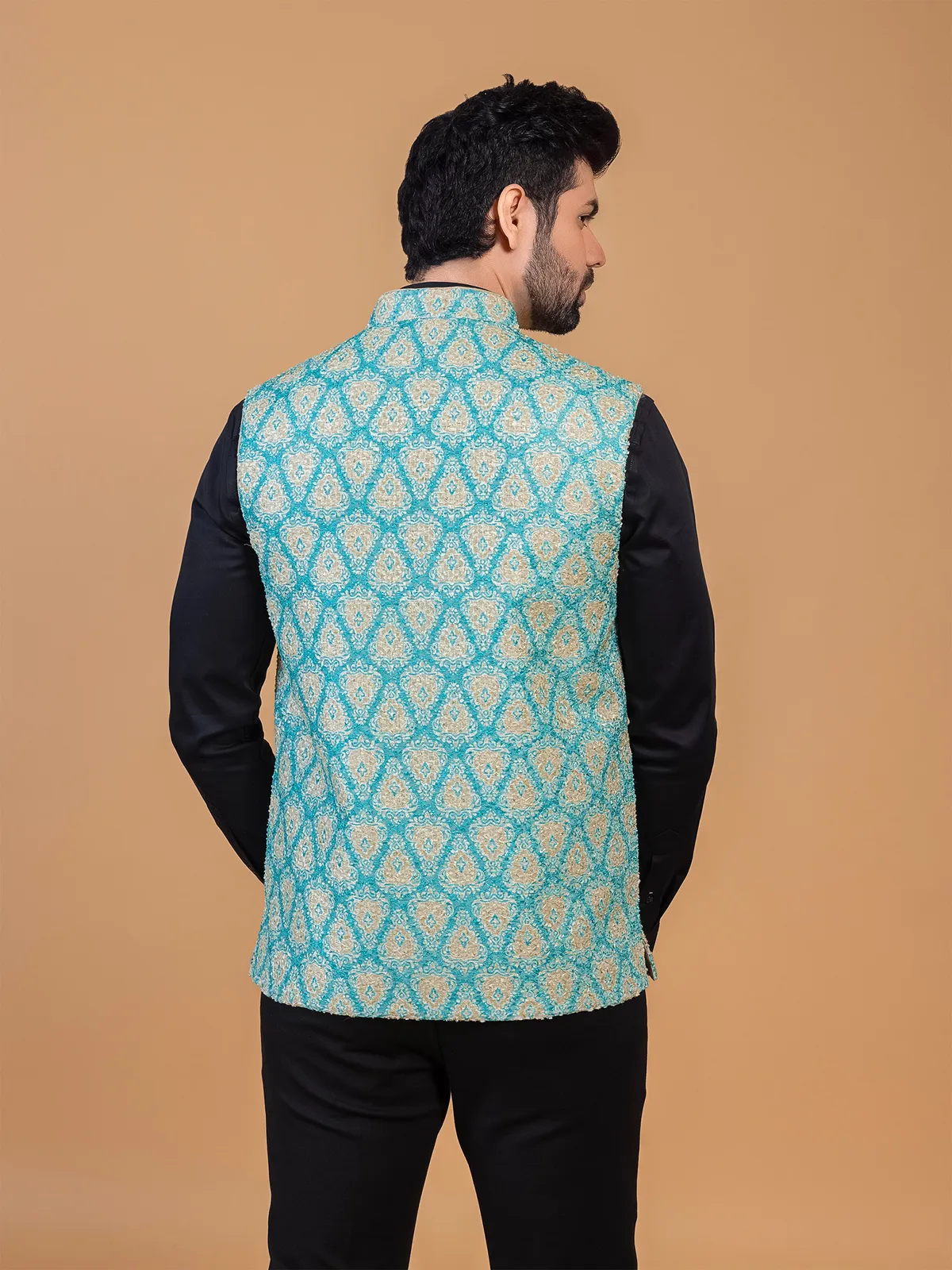 Trendy rama blue printed waistcoat