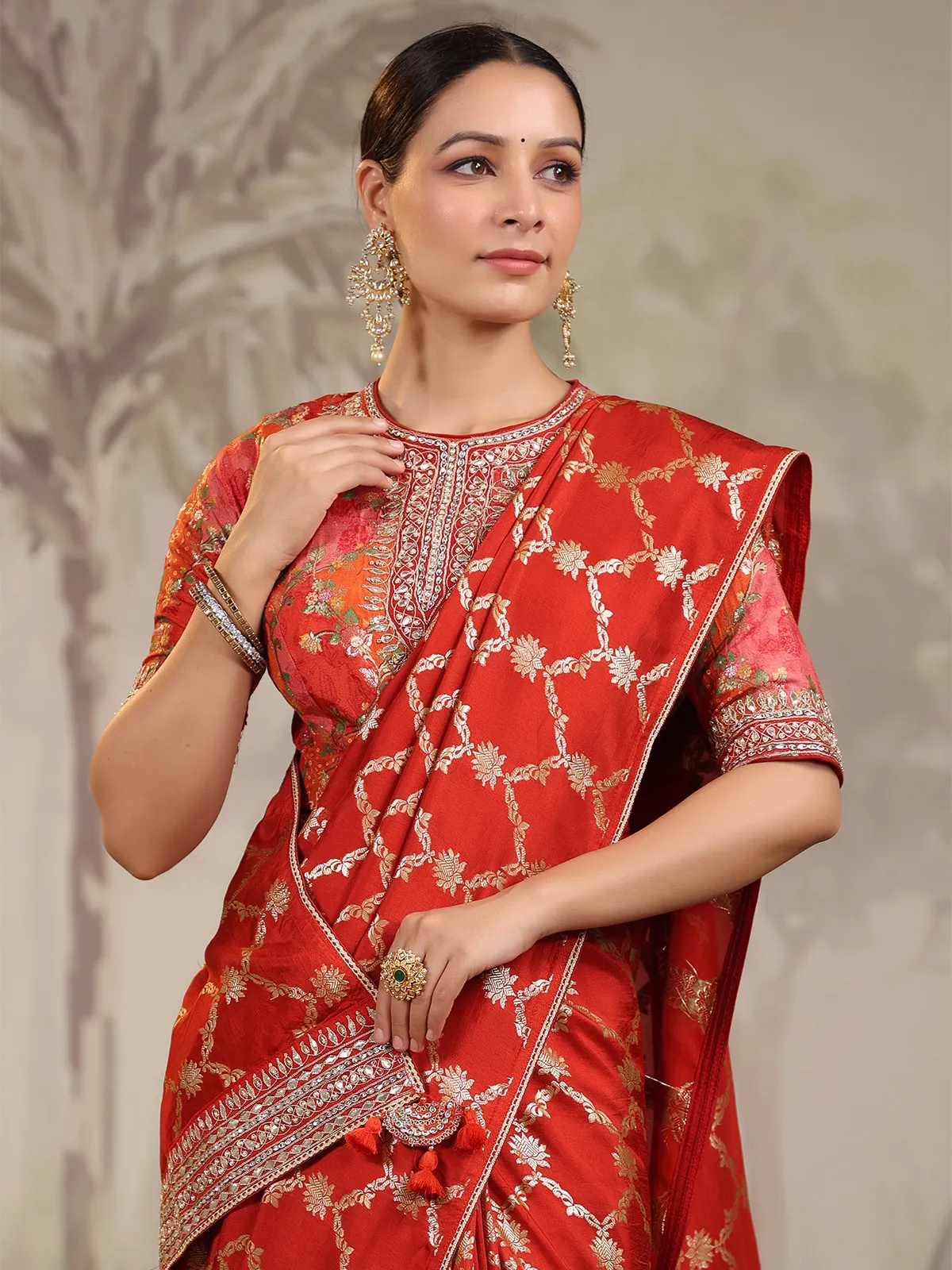 Trendy red dola silk saree