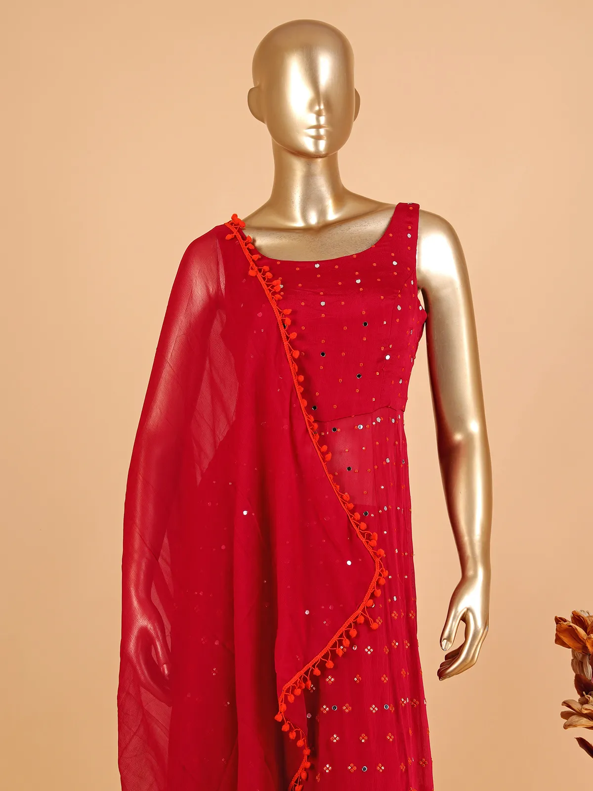 Trendy red georgette palazzo suit