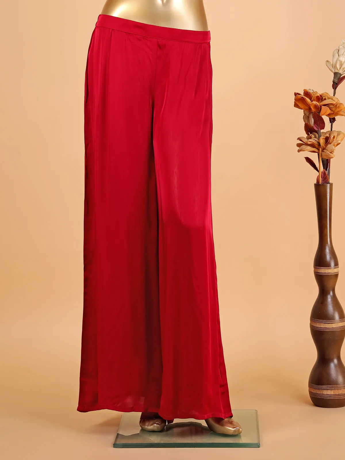 Trendy red georgette palazzo suit