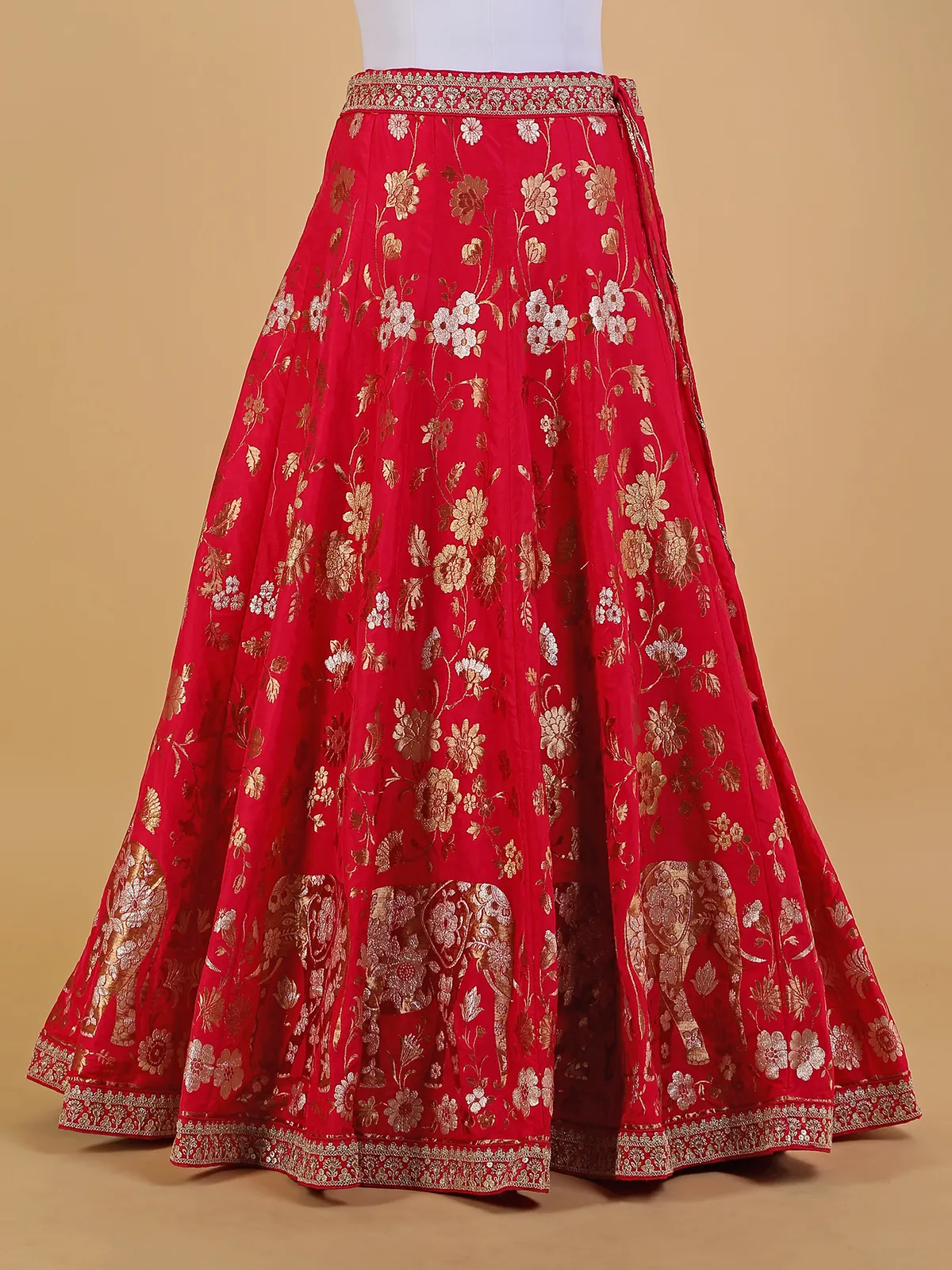 Trendy red silk unstitched lehenga choli