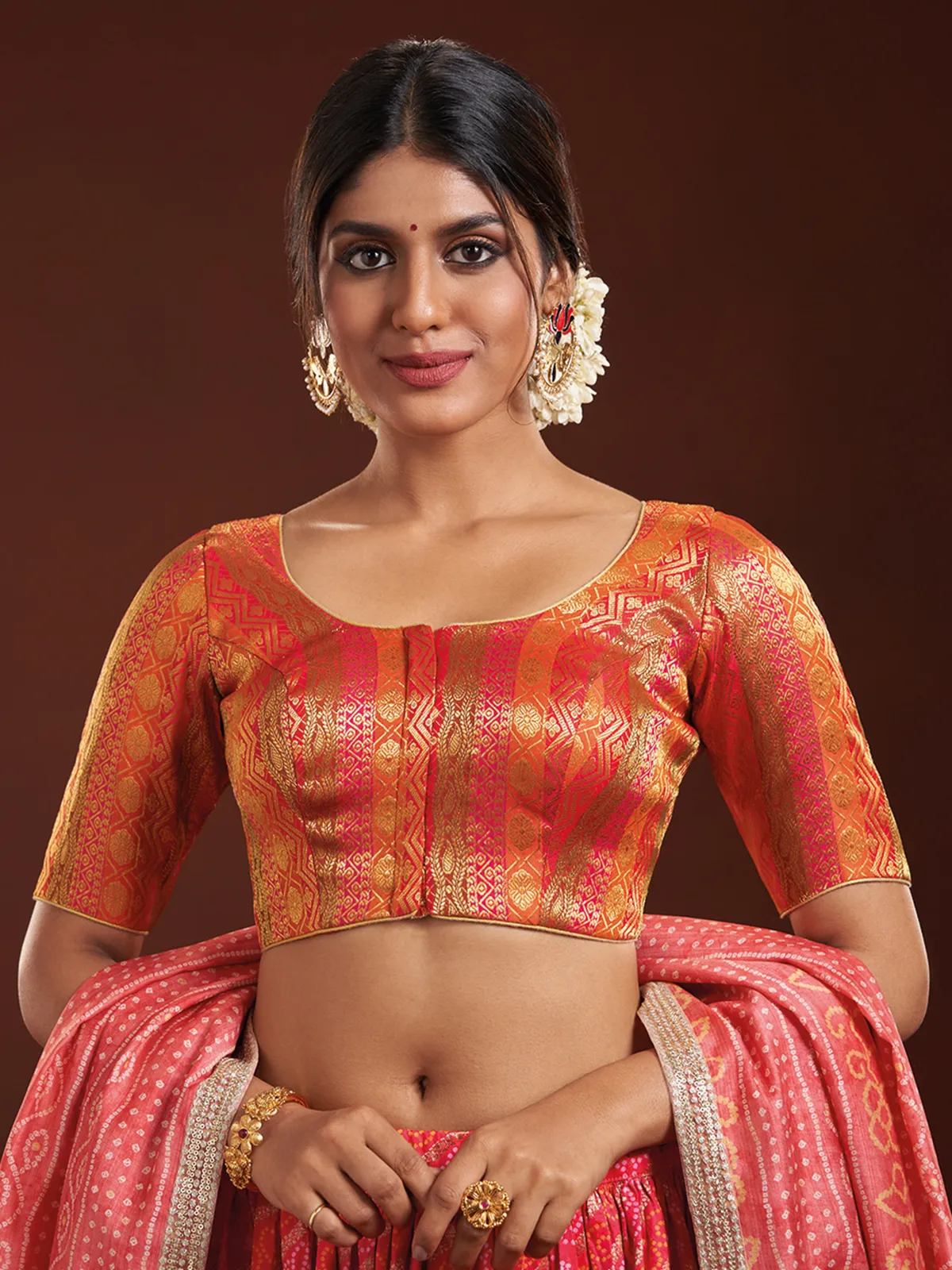 Trendy red zari weaving blouse