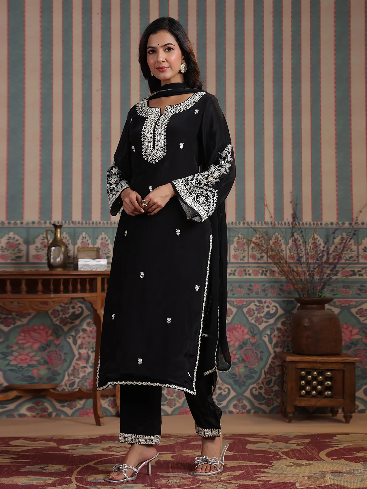 Trendy silk black kurti set