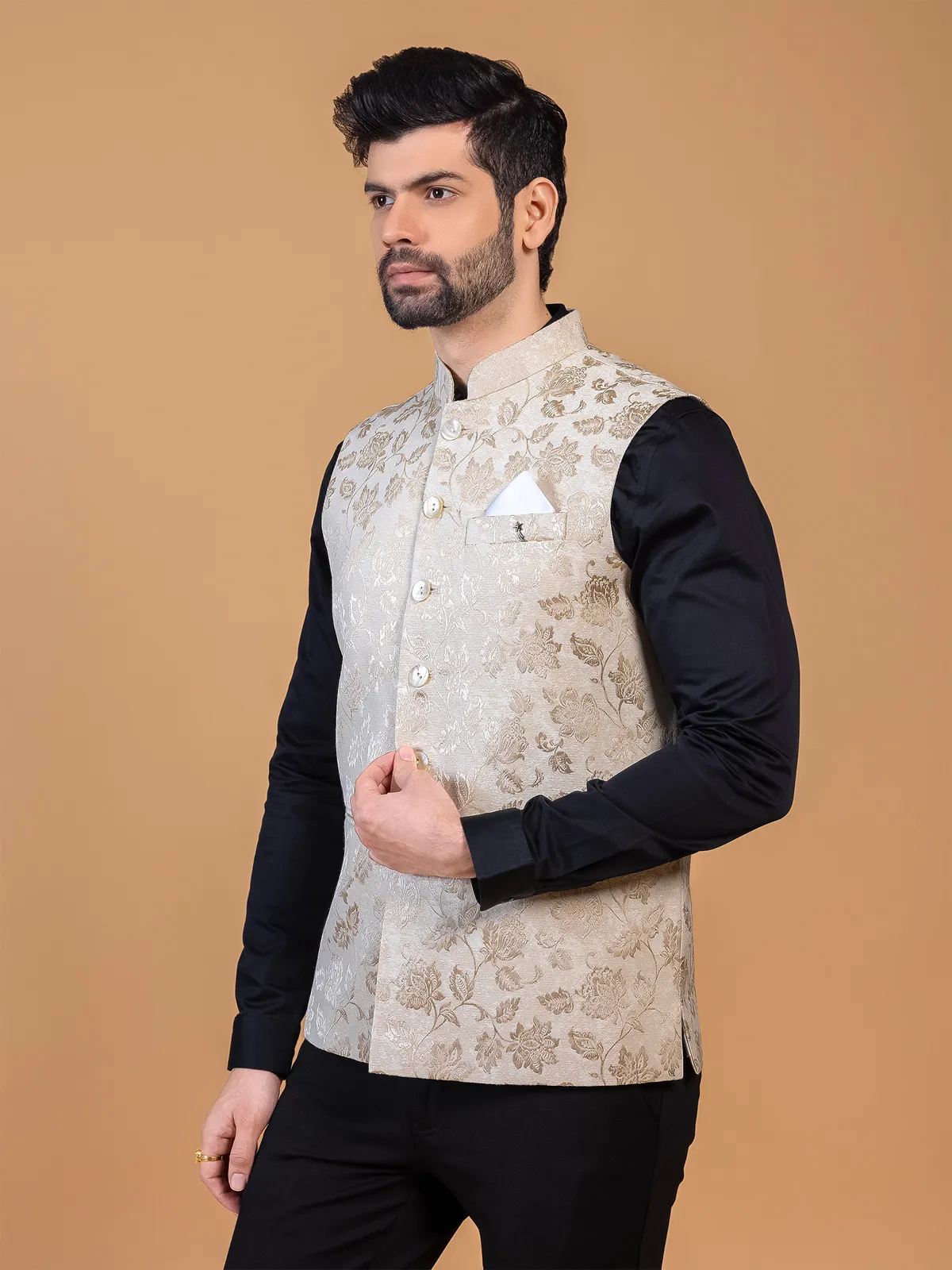 Trendy silk cream waistcoat