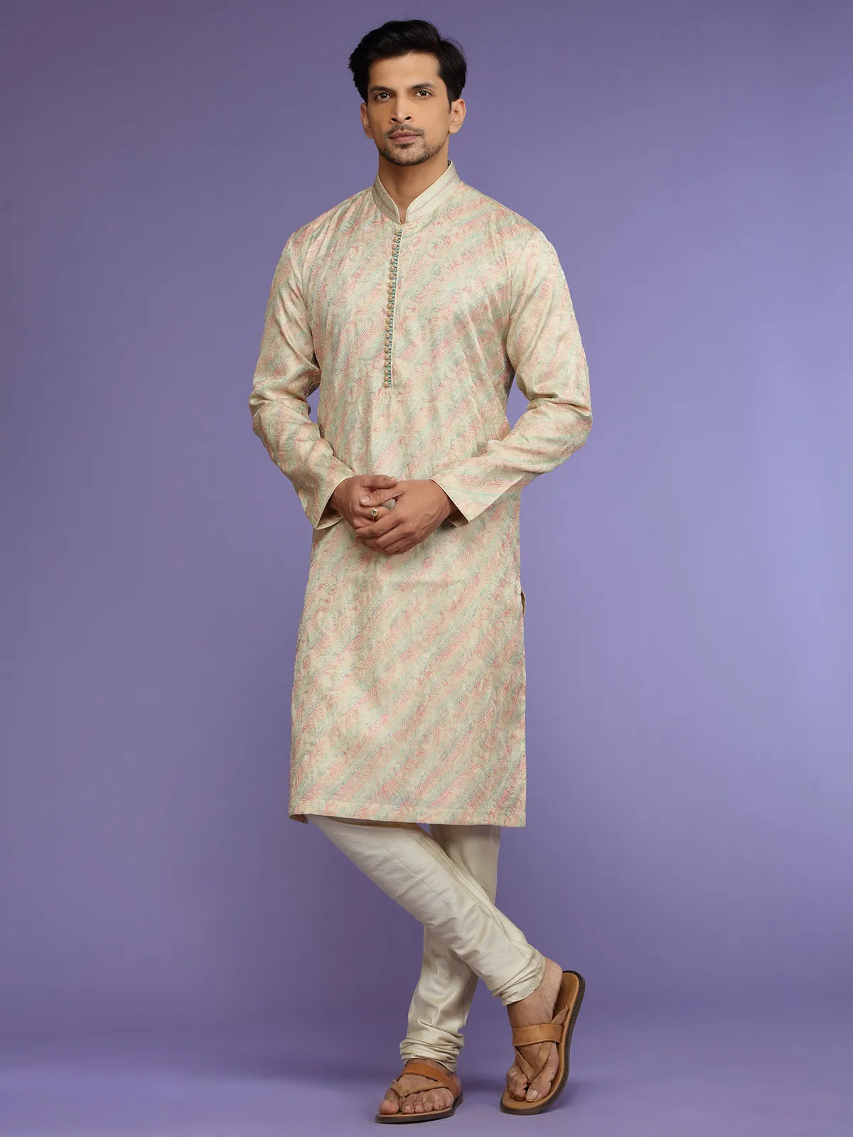 Trendy silk  Men Kurta pajama in beige