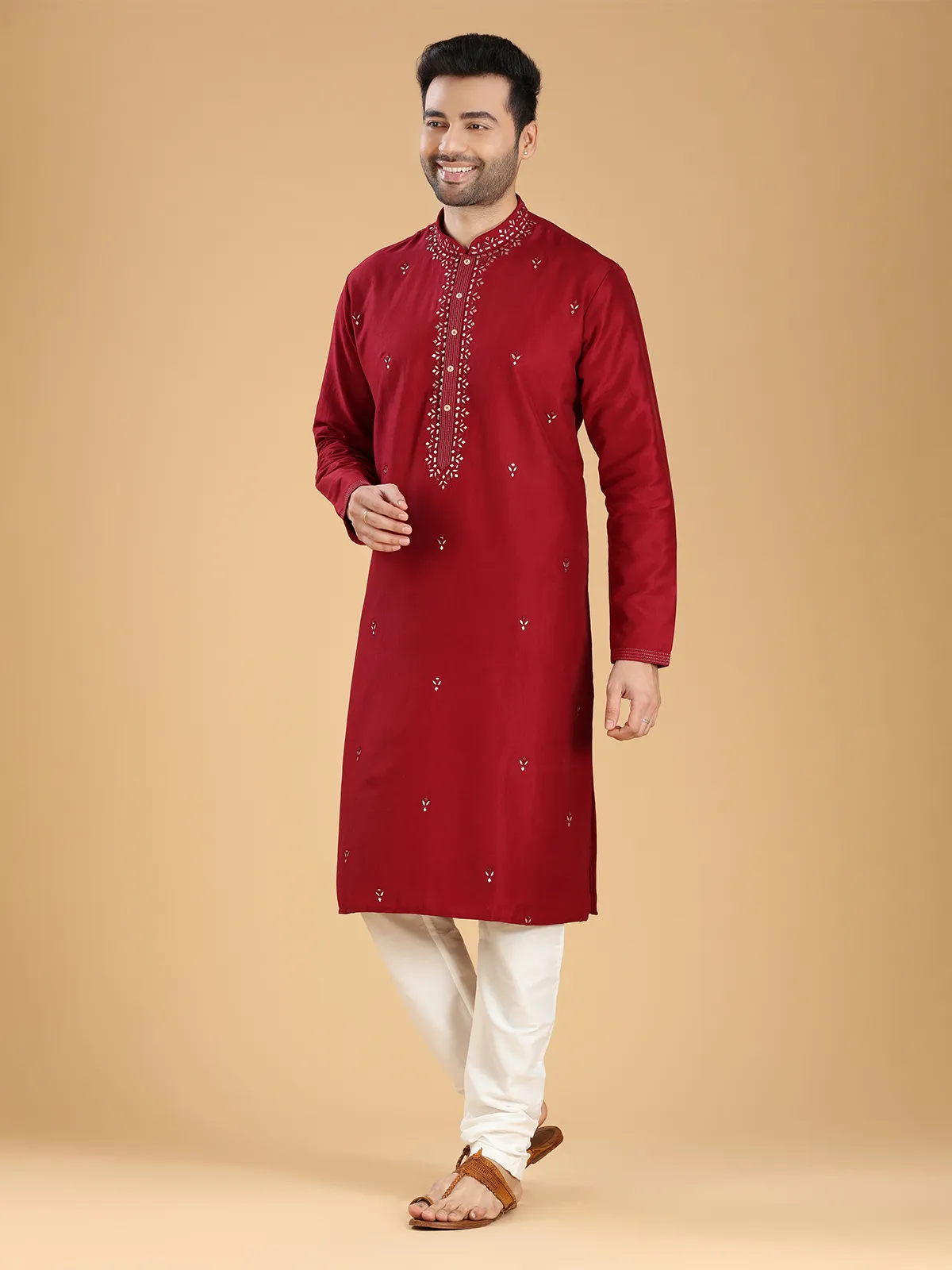 Trendy silk maroon kurta suit