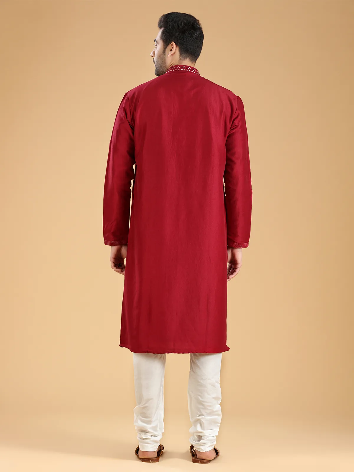 Trendy silk maroon  Men Kurta pajama