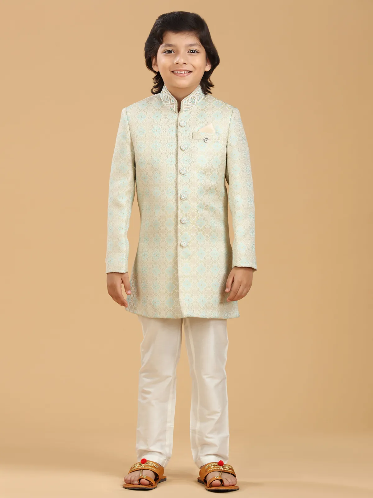 Trendy silk mint green indowestern