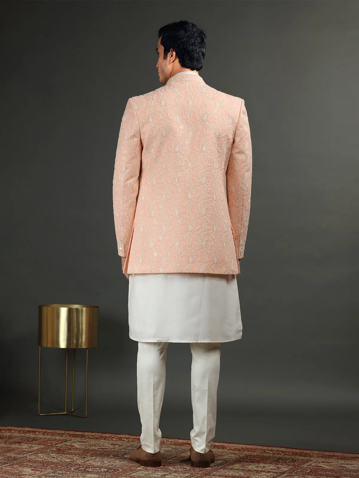 Trendy silk peach and cream indowestern