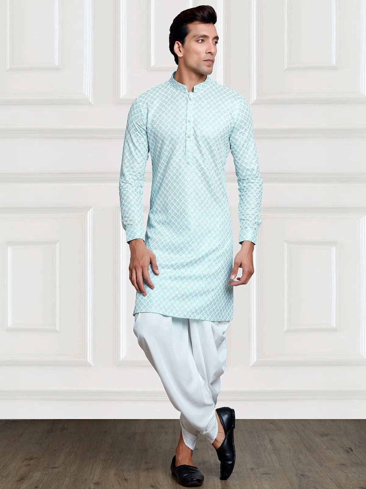 Trendy sky blue rayon cotton  Men Kurta pajama