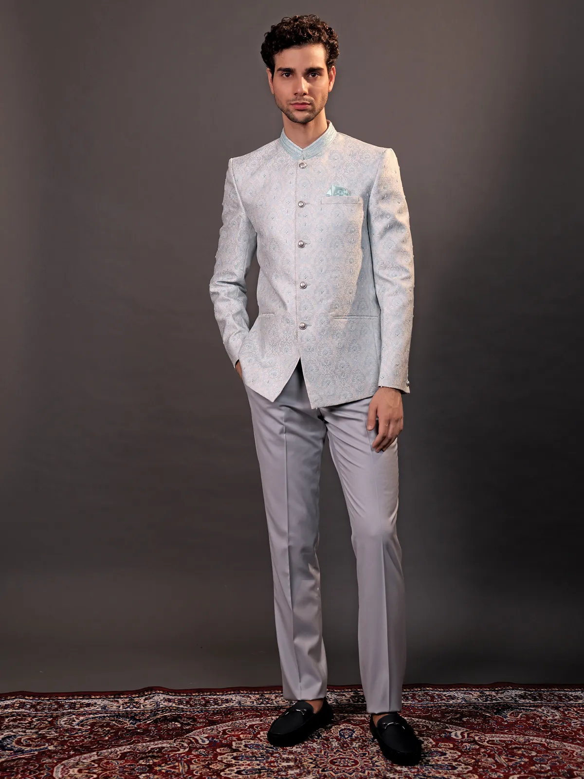 Trendy sky blue terry rayon jodhpuri suit