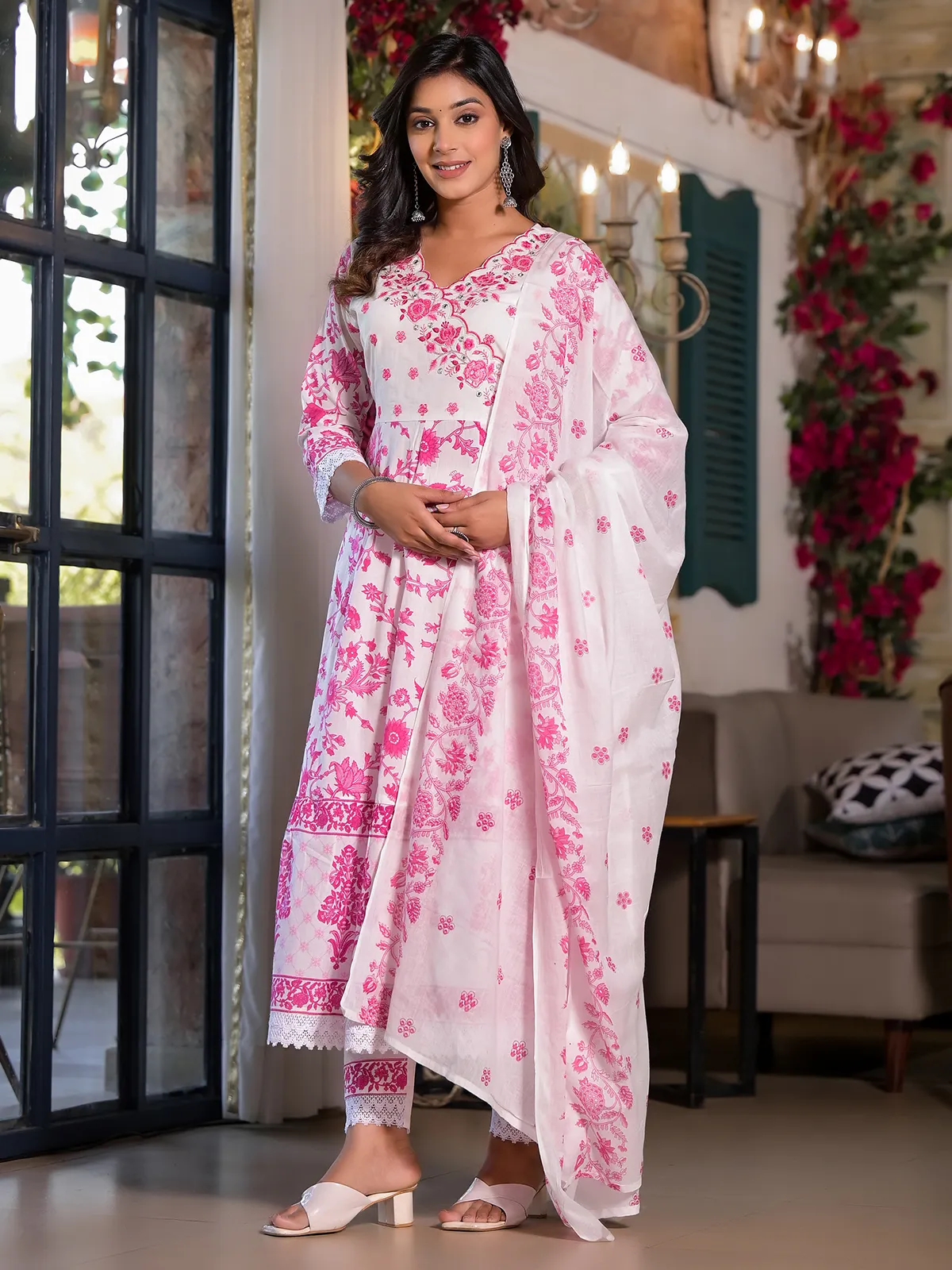 White floral print kurtis top