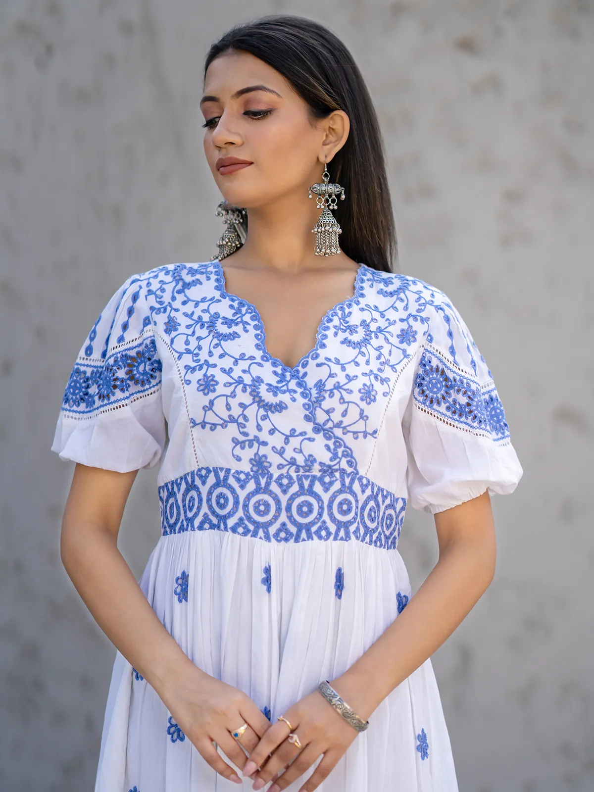 Trendy white cotton silk kurti