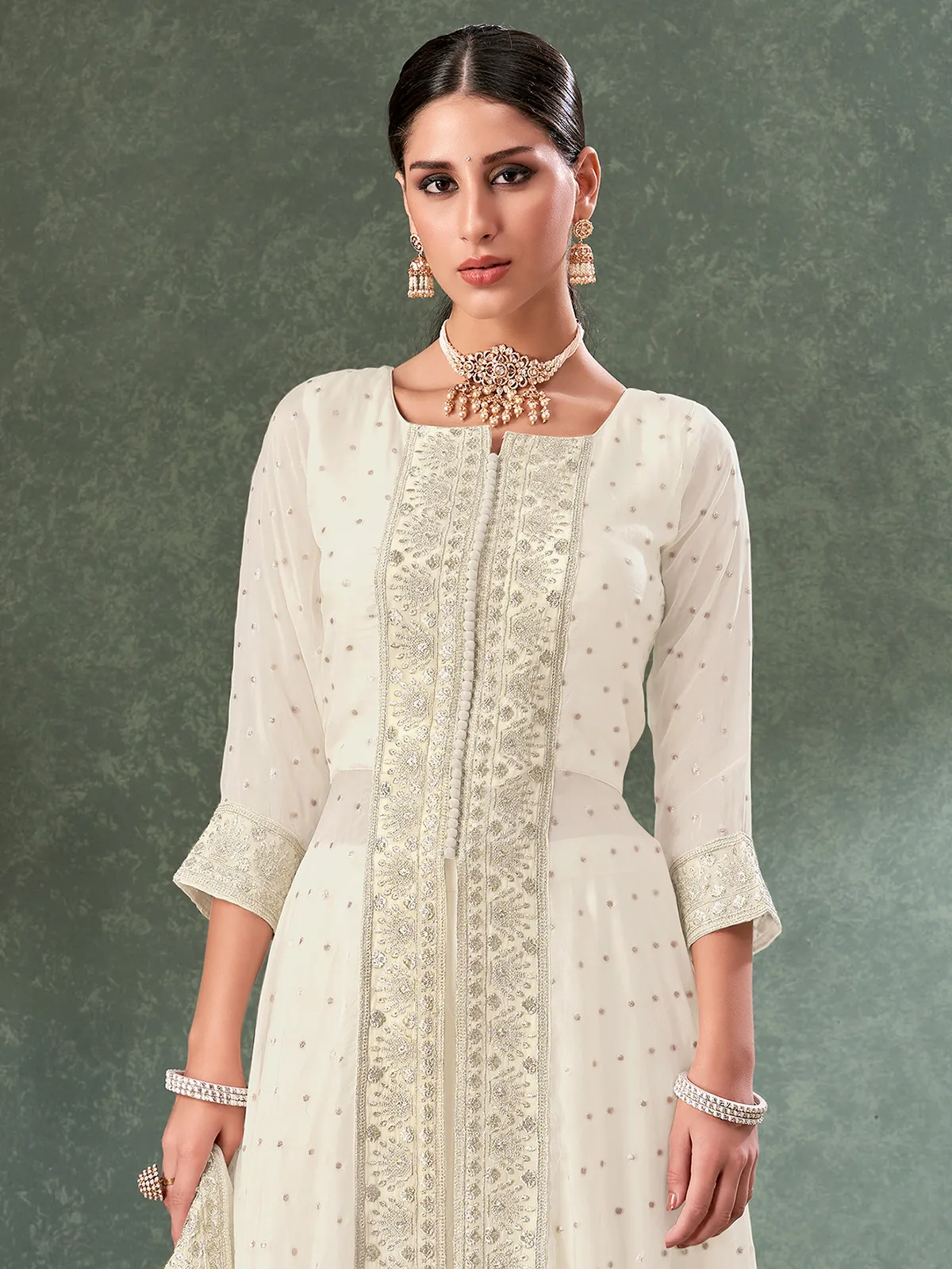 Trendy white georgette palazzo suit