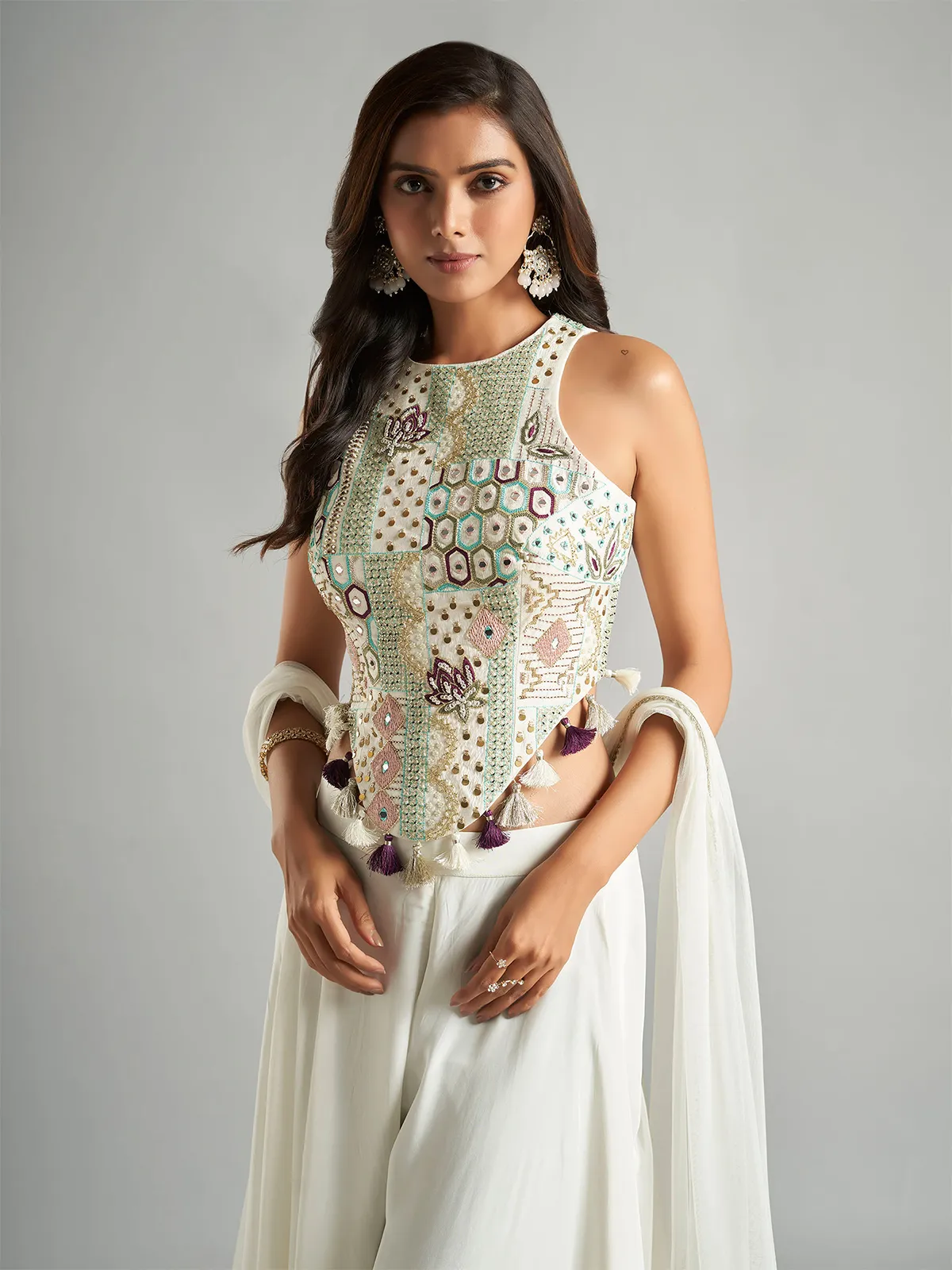 Trendy white palazzo suit with dupatta