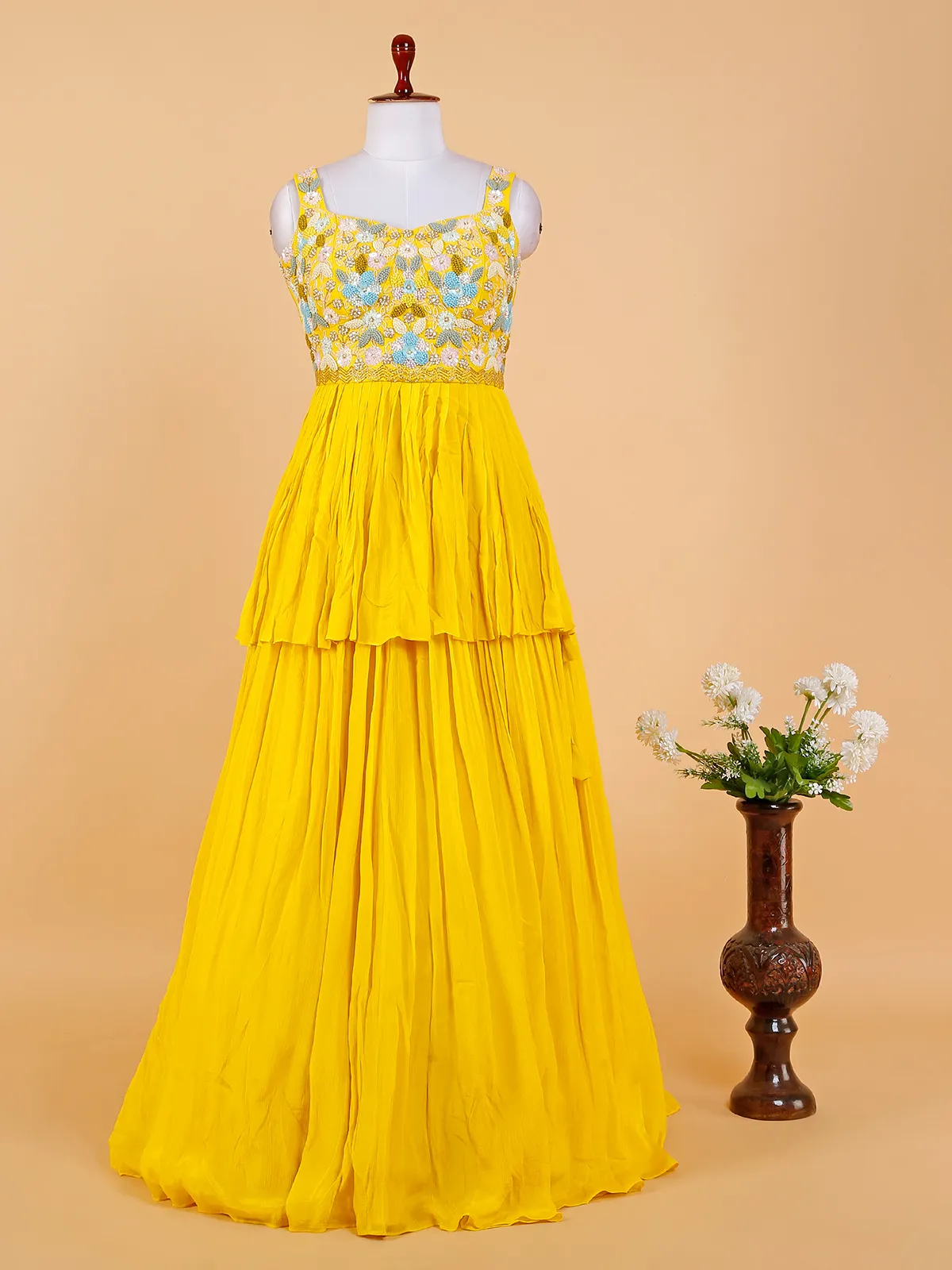 Trendy yellow georgette lehenga choli for wedding