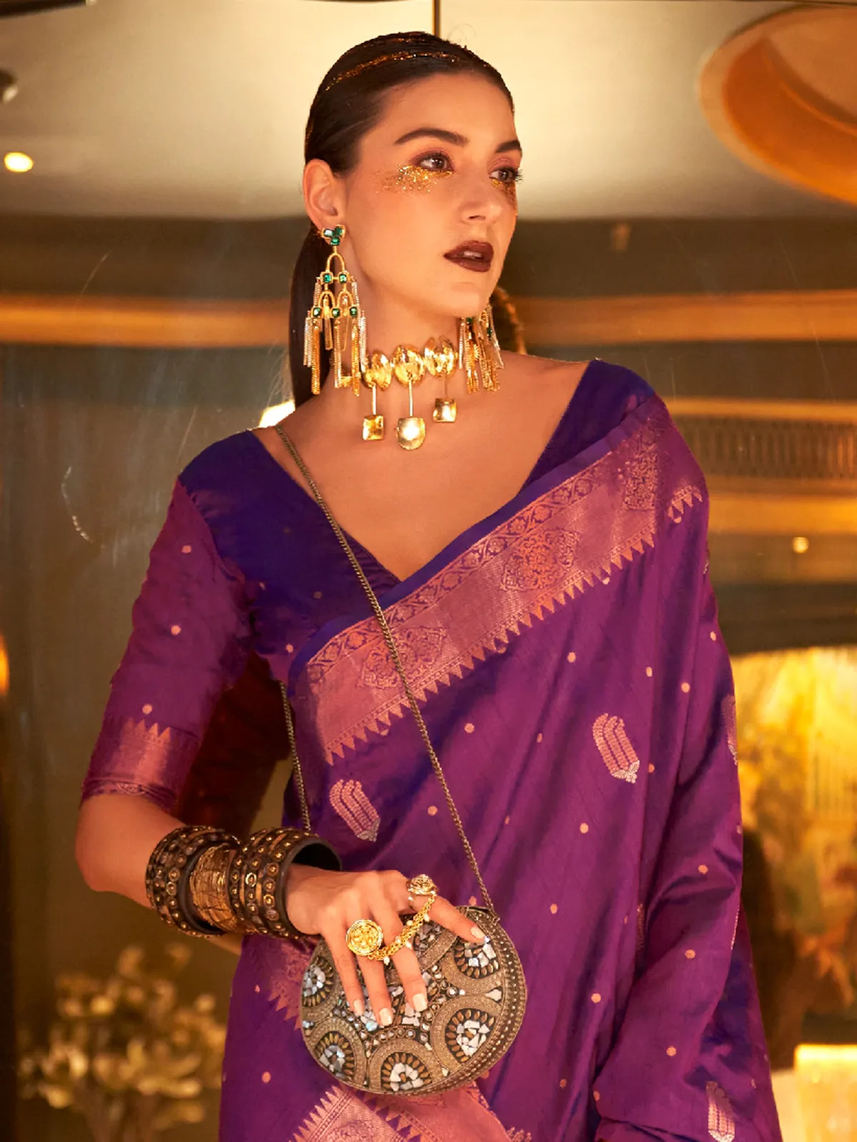 Tusser silk zari weaving saree in purple