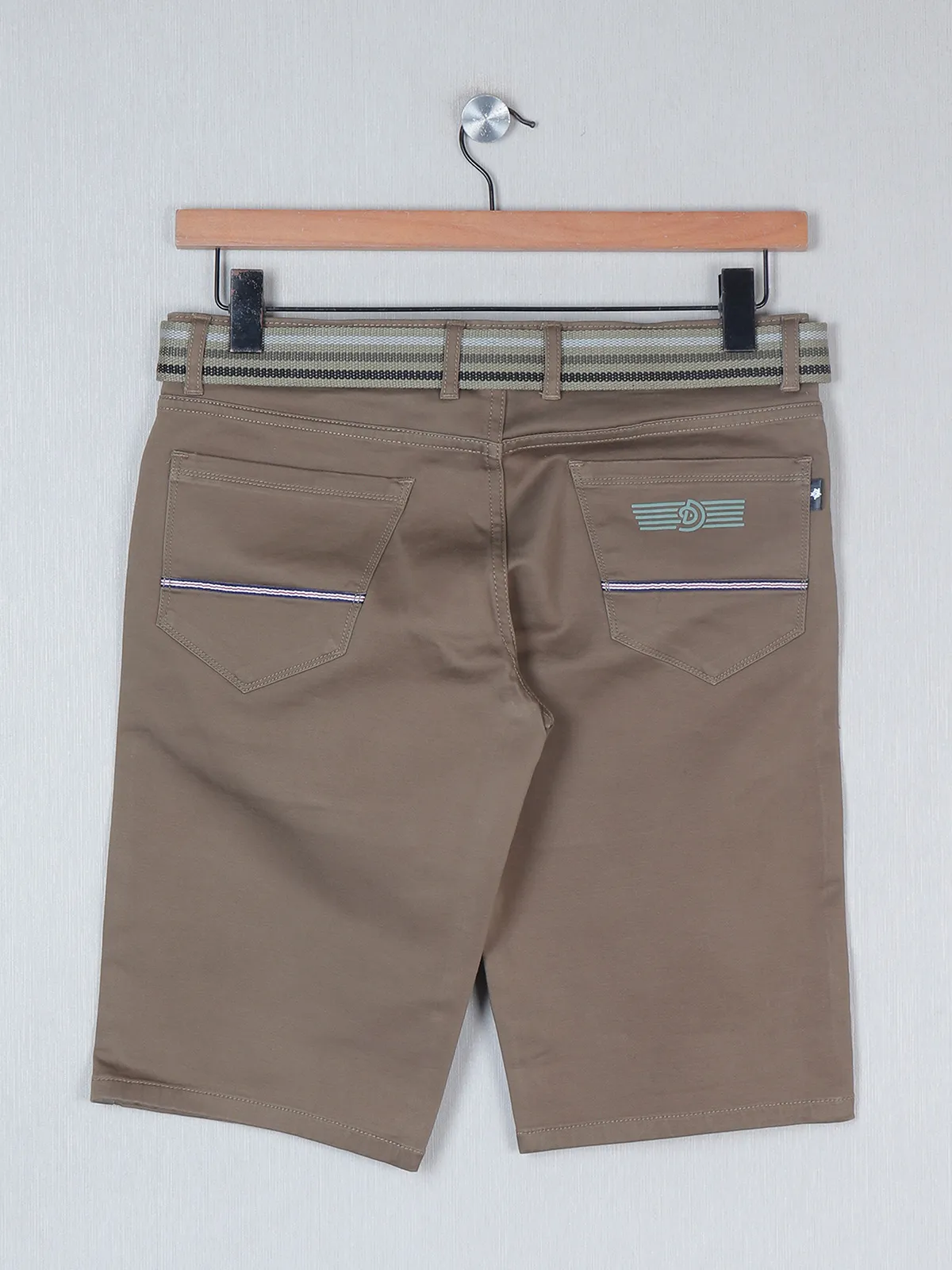 TYZ beige solid cotton mens casual shorts