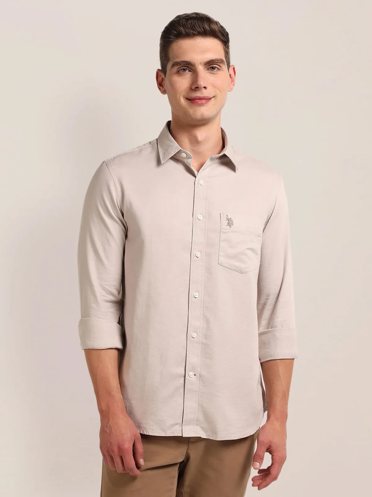 U S POLO ASSN beige cotton plian shirt