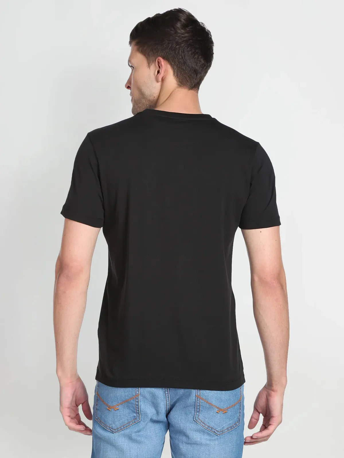 U S POLO ASSN black cotton printed t shirt