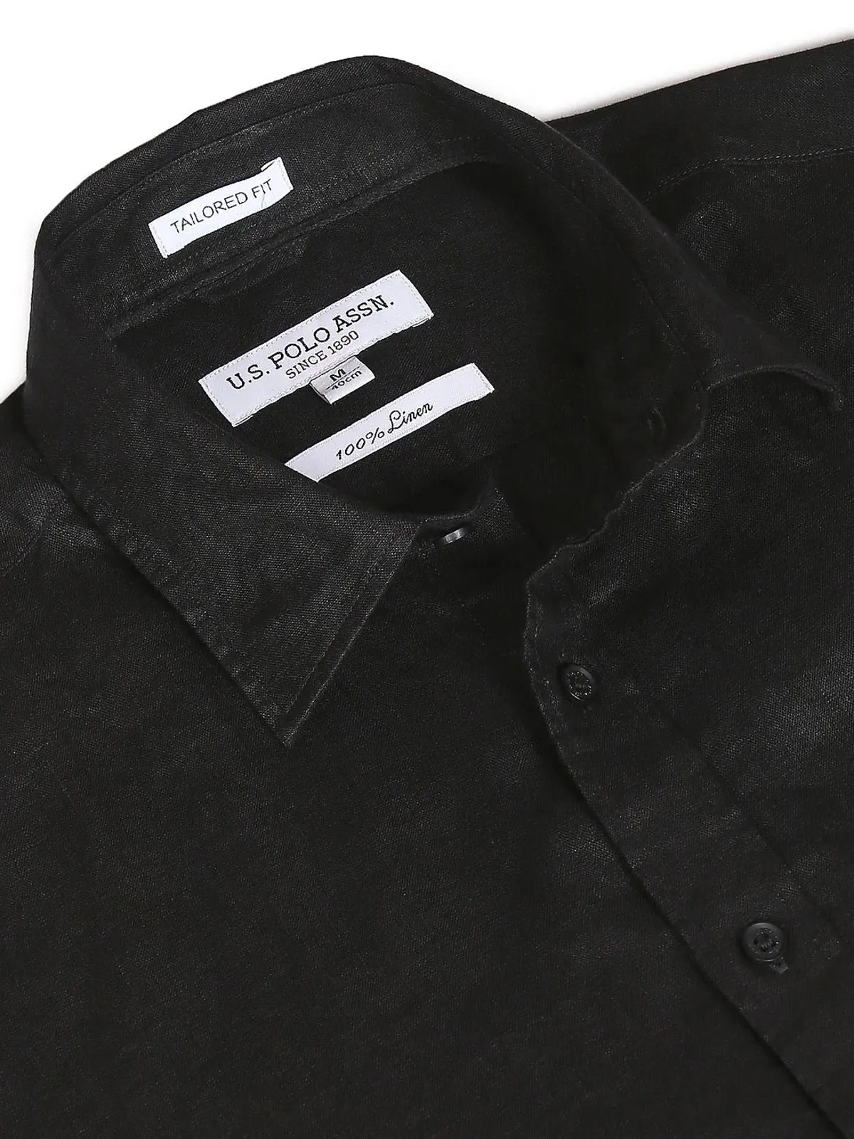 U S POLO ASSN black plain linen shirt