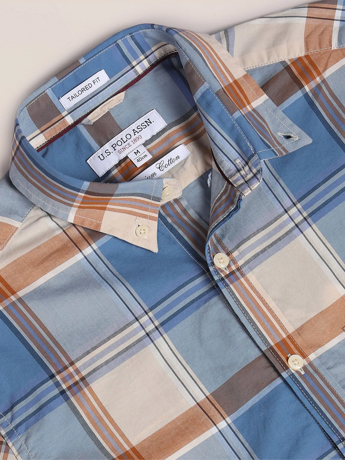 U S POLO ASSN blue and beige checks shirt