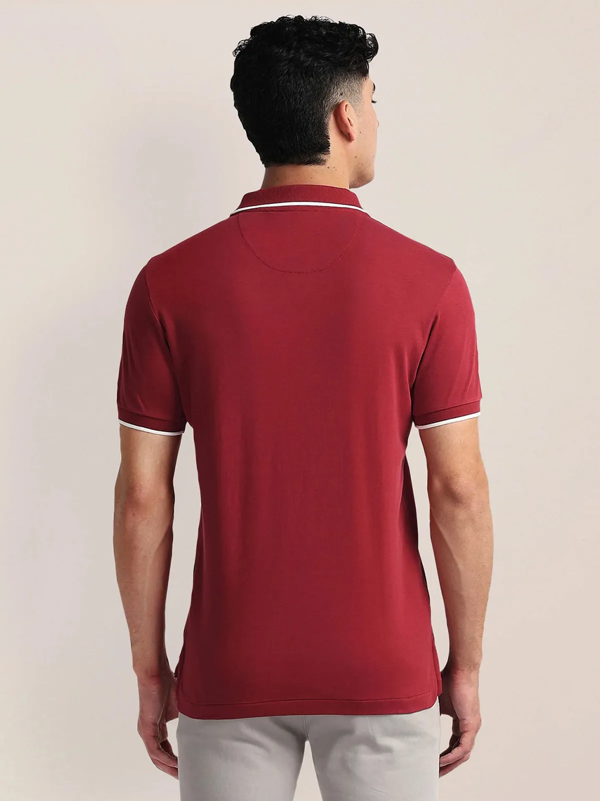 U S POLO ASSN cotton plain maroon t-shirt