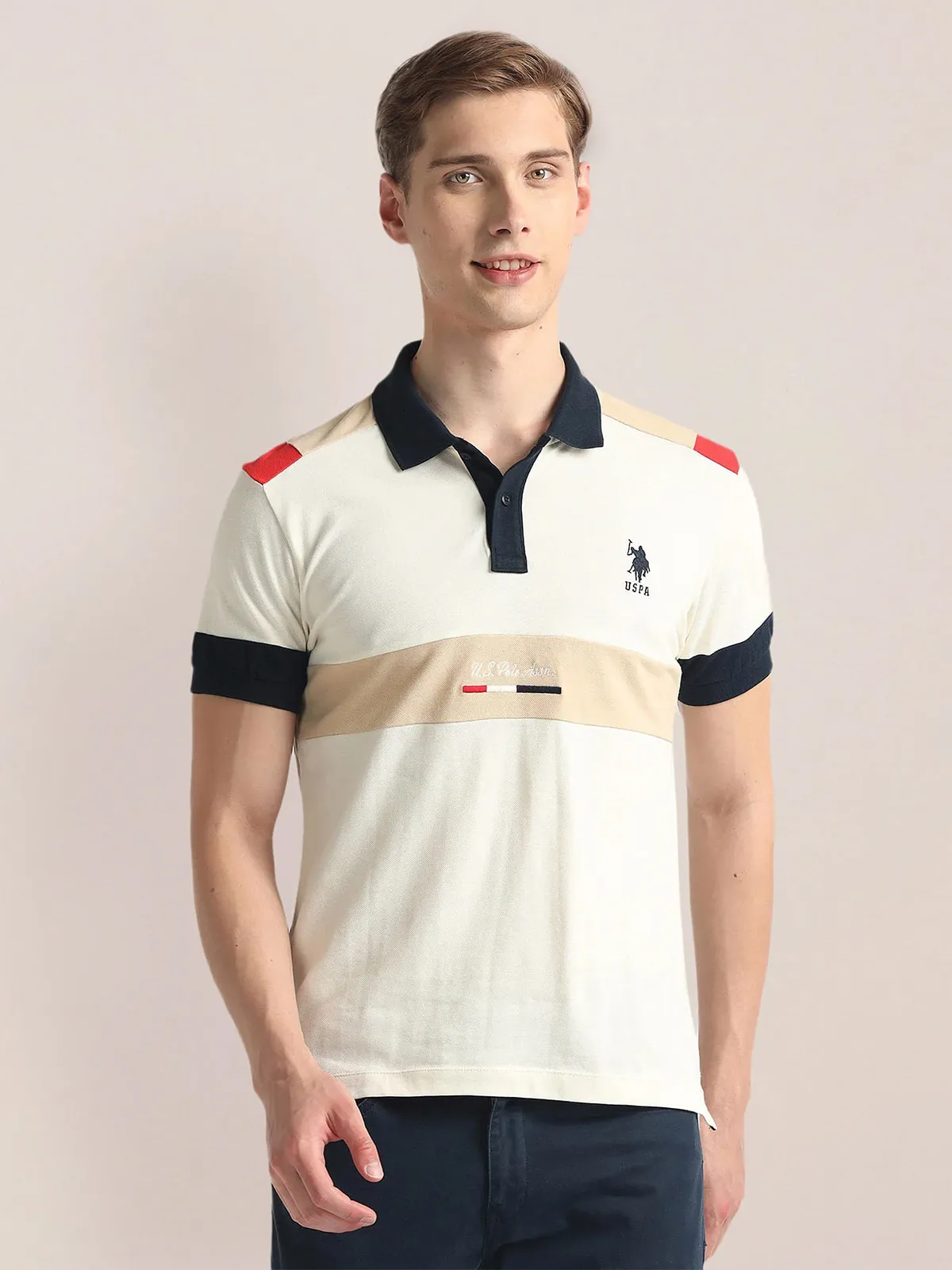 U S POLO ASSN cream cotton t-shirt