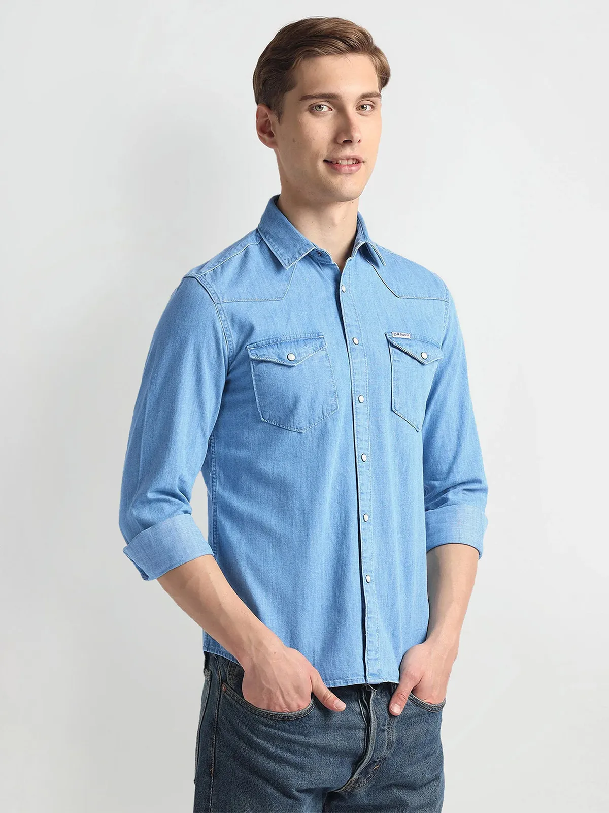 U S POLO ASSN light blue plain denim shirt