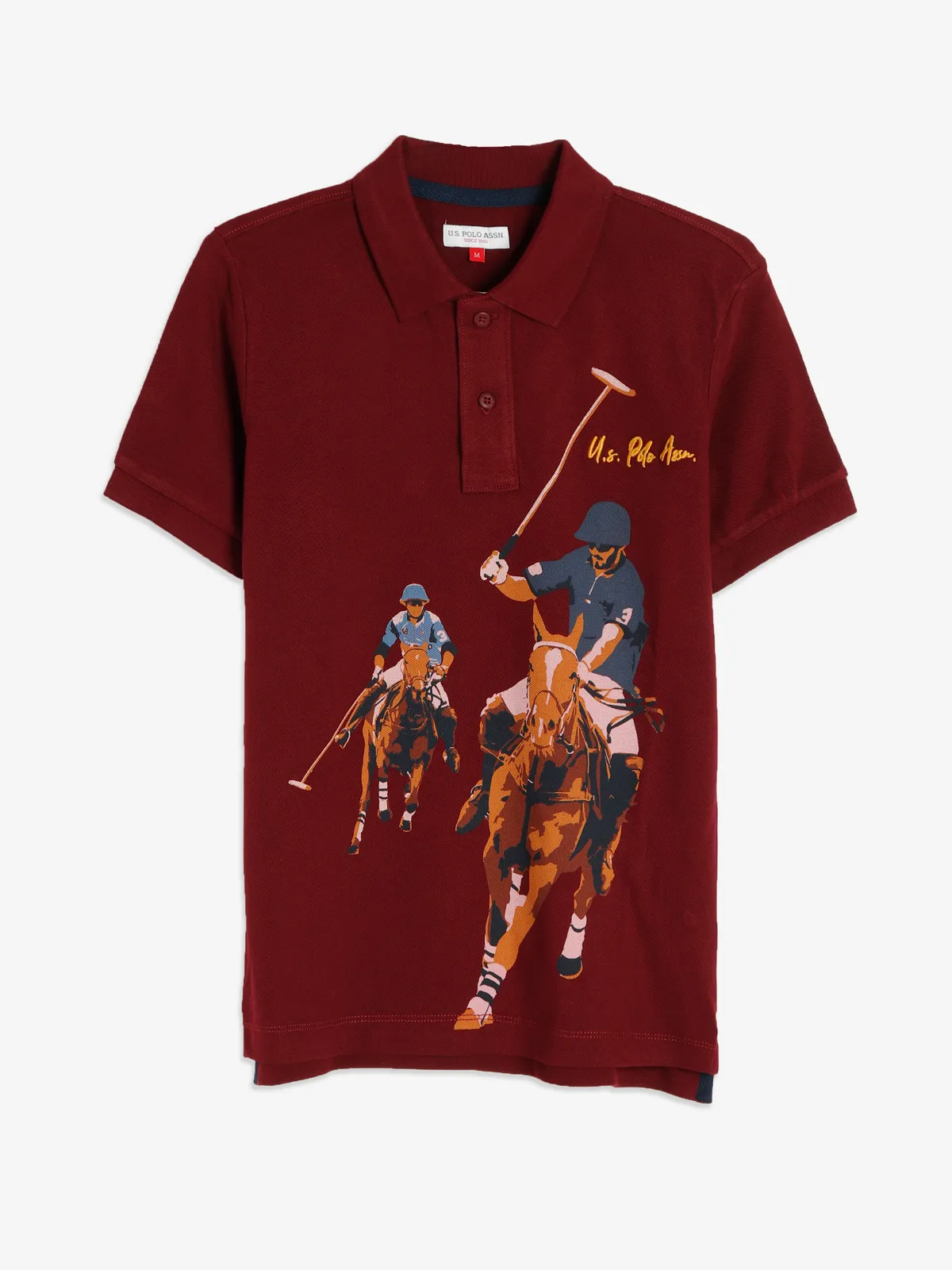 U S POLO ASSN maroon printed t shirt