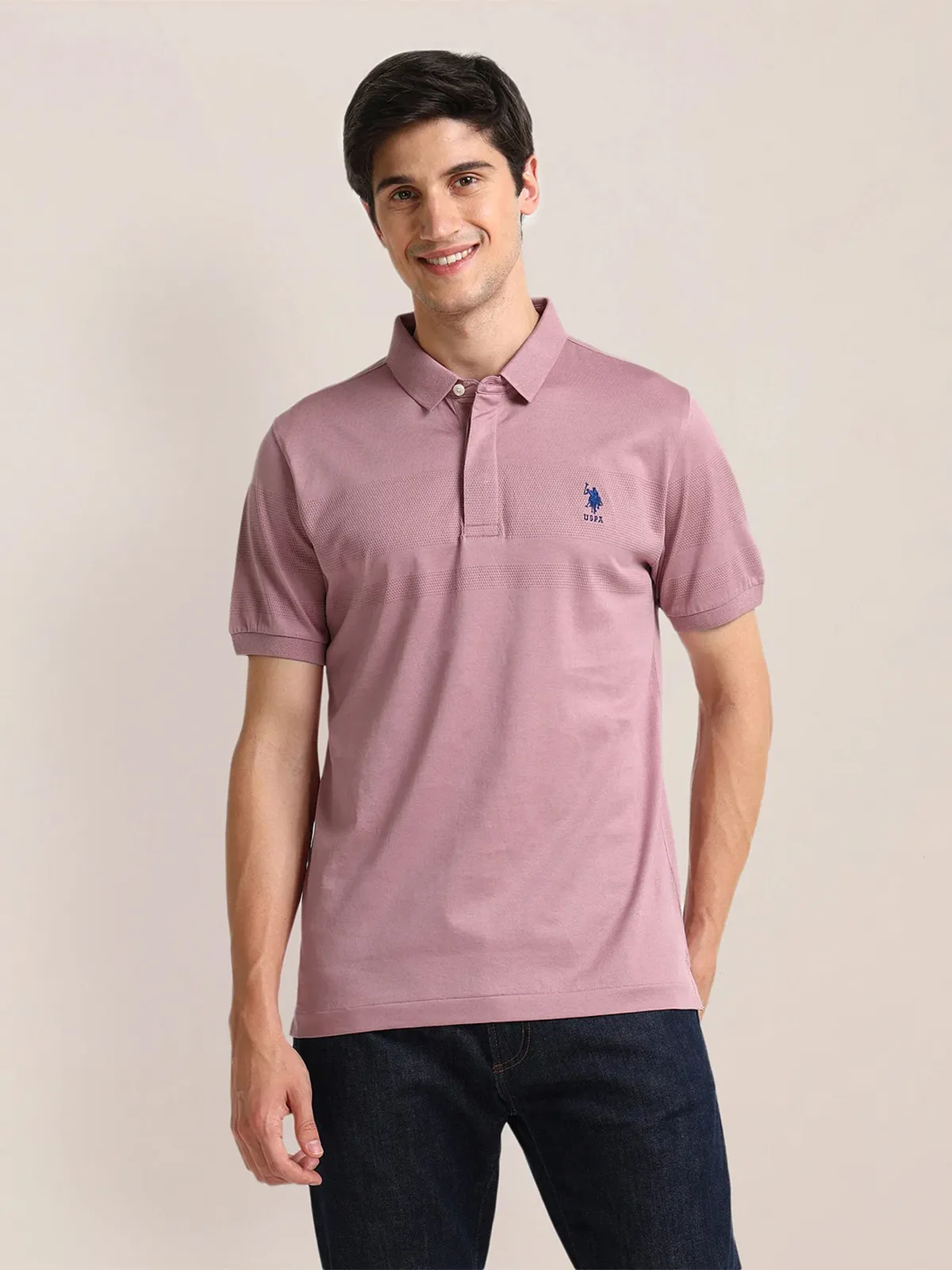 U S POLO ASSN mauve pink stripe polo t-shirt